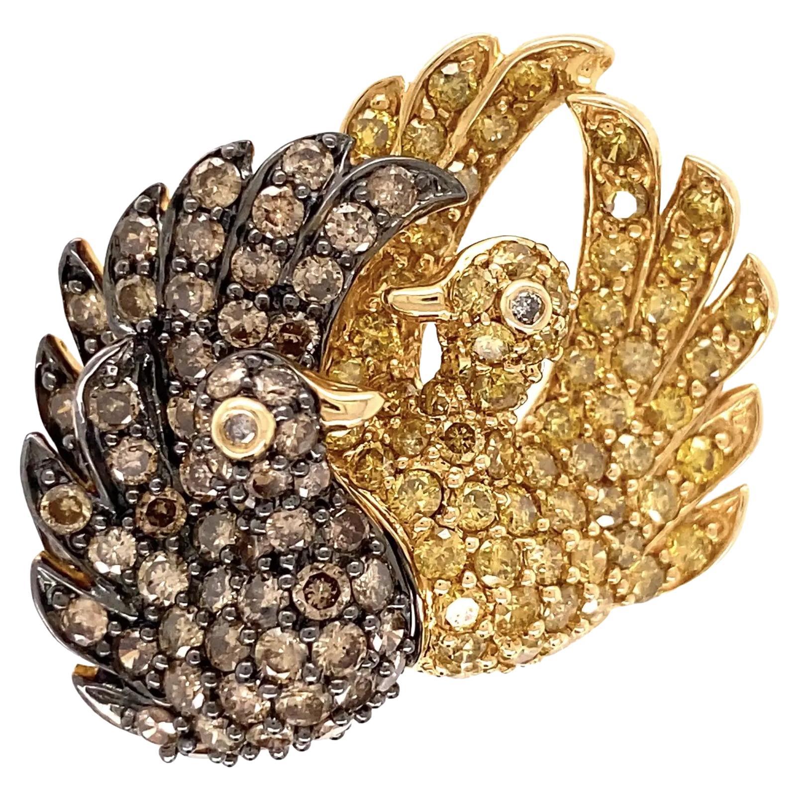 Champagne & Yellow Diamond Love Birds Gold Vintage Ring For Sale