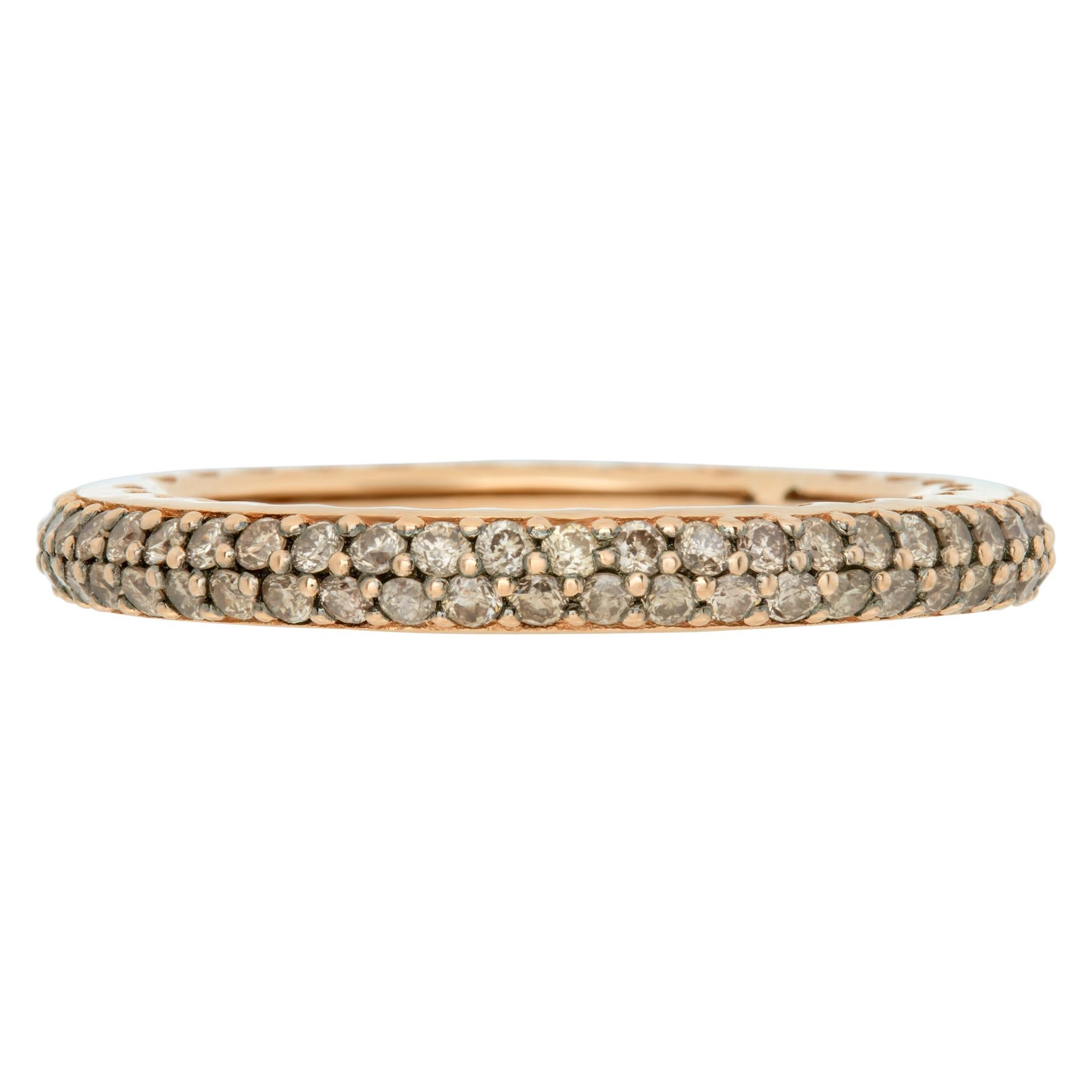 18k rose gold champaign diamonds eternity band with approximately 1 carat in champagne diamonds. Fits 6-6.5 size.This Diamond ring is currently size 6 and some items can be sized up or down, please ask! It weighs 2.7 pennyweights and is 18k rose