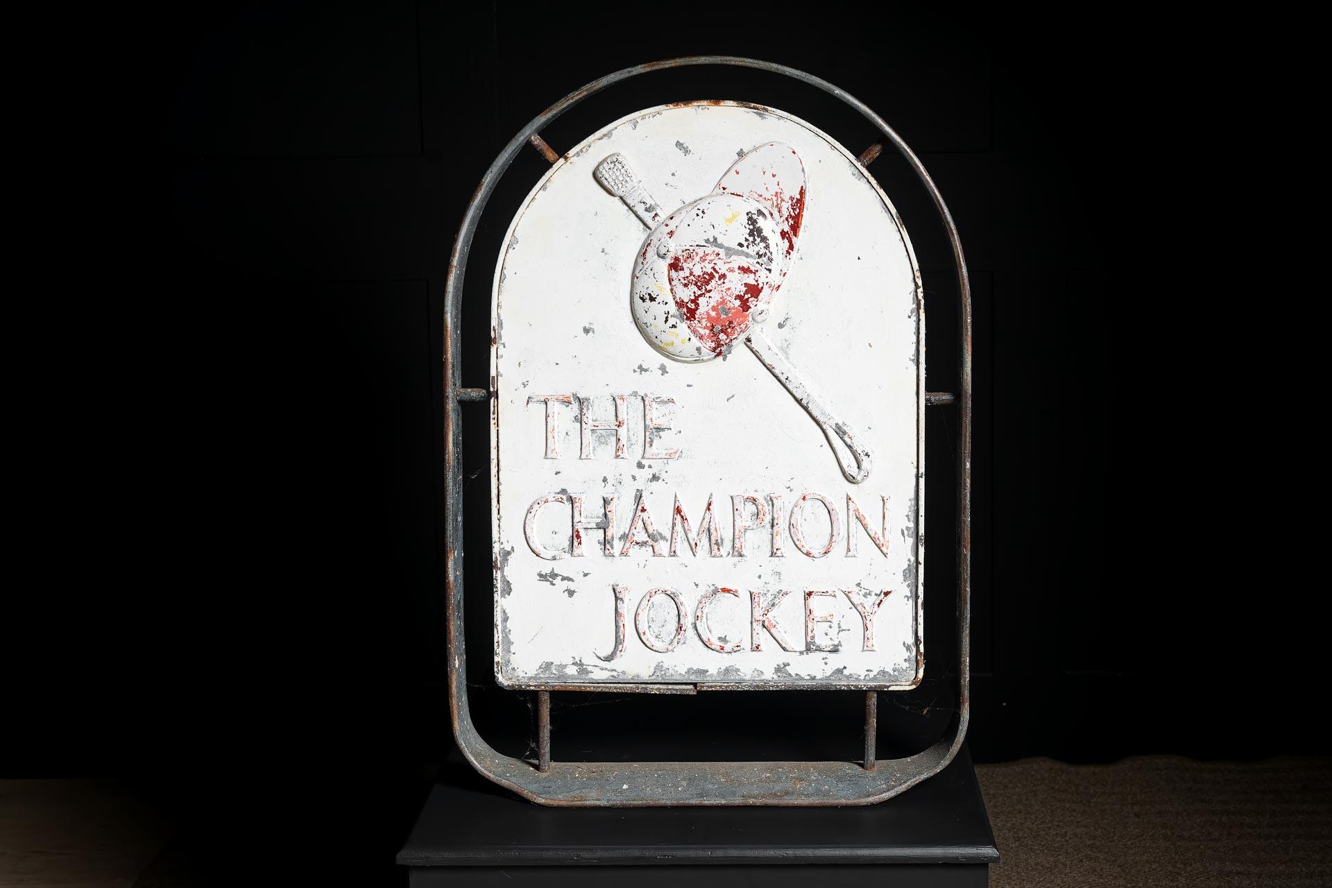 A very heavy cast iron hand painted Champion Jockey pub or bar sign. Not seen one like this before, super rare. English. Circa 1950.