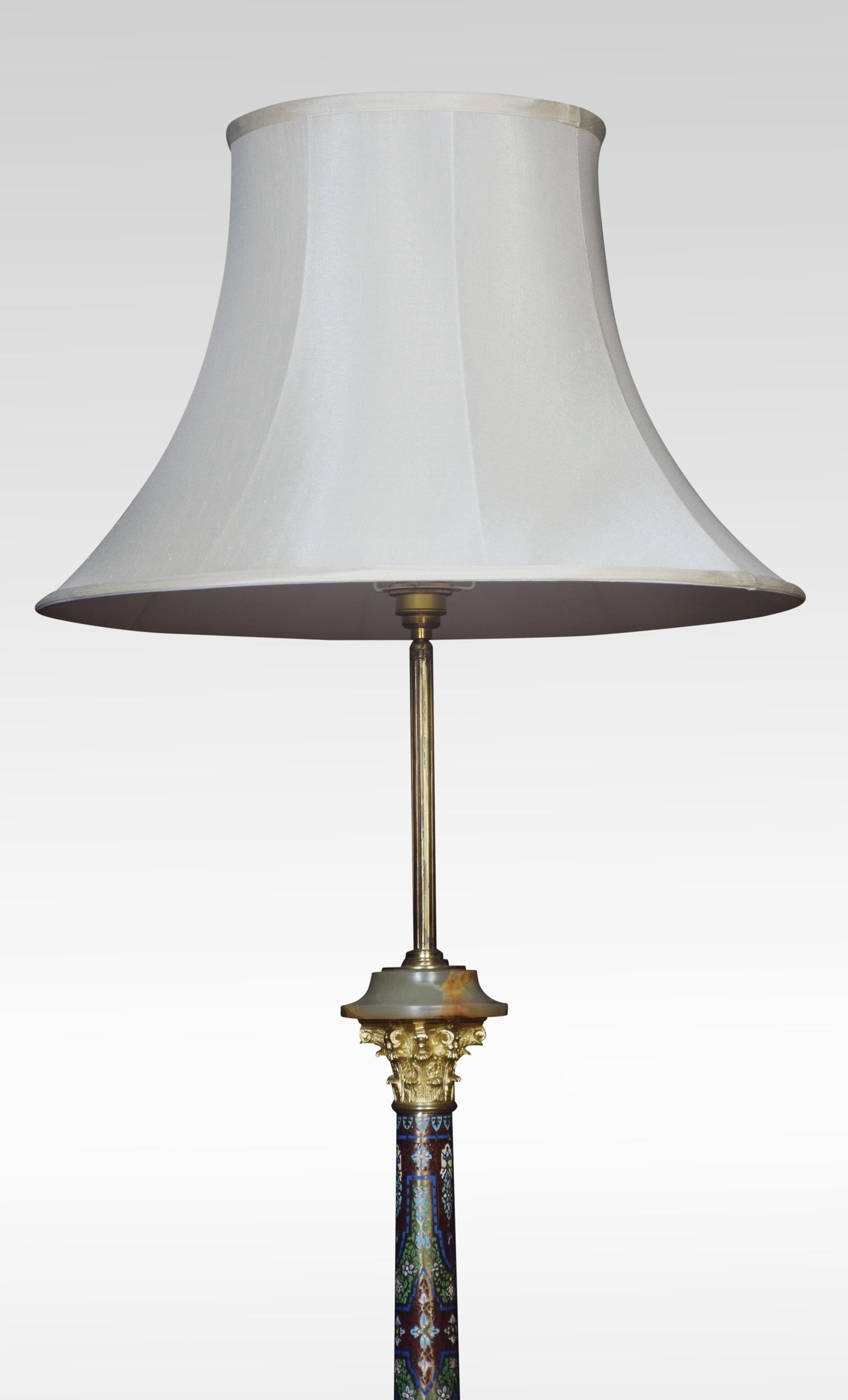 20th Century Champleve and Green Onyx Standard Lamp