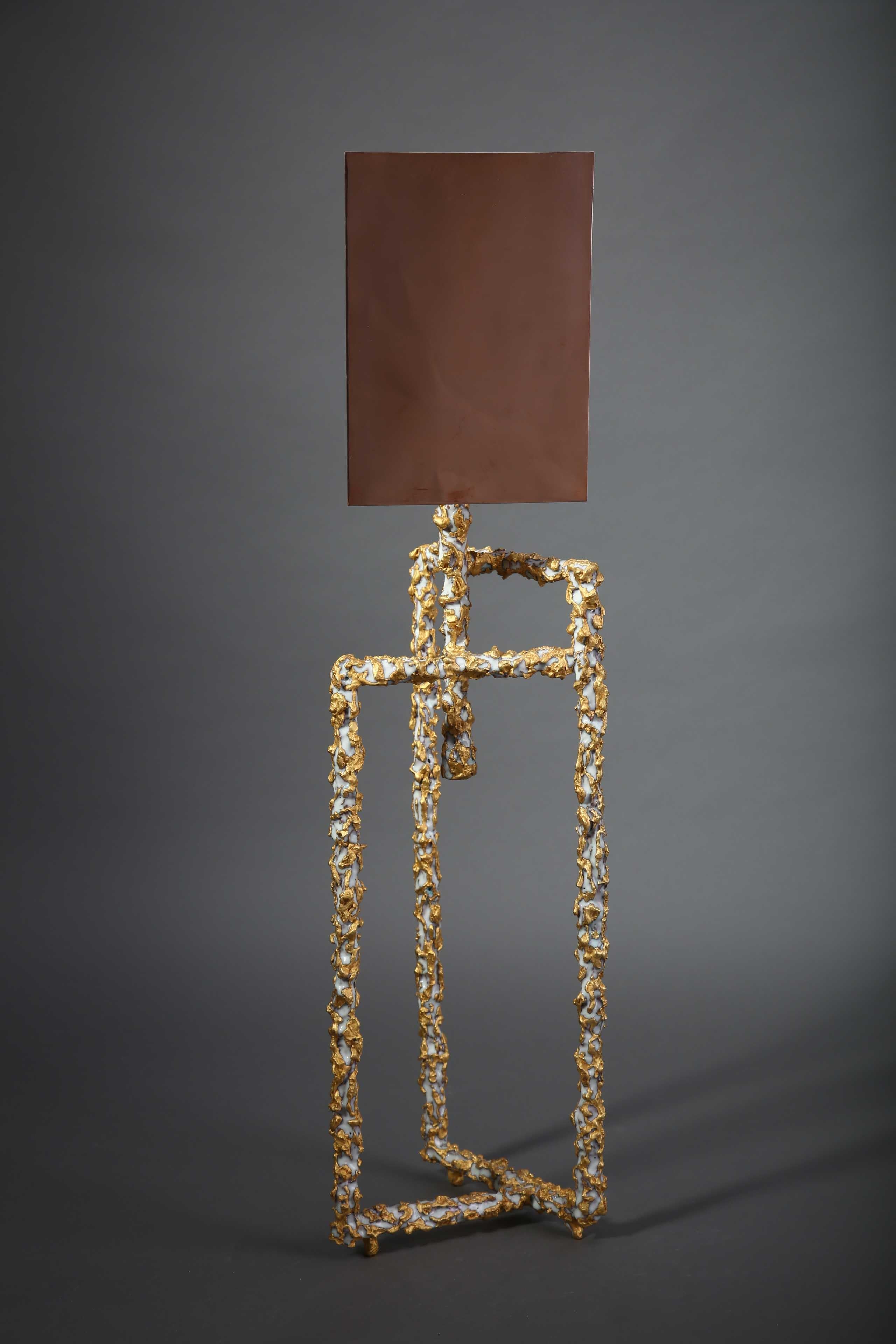 Post-Modern Champlevé Bronze and Gold-Plate Lamp