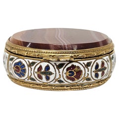 Champlevé Enamel & Agate Pill Box / Snuff Box, France c. 1880