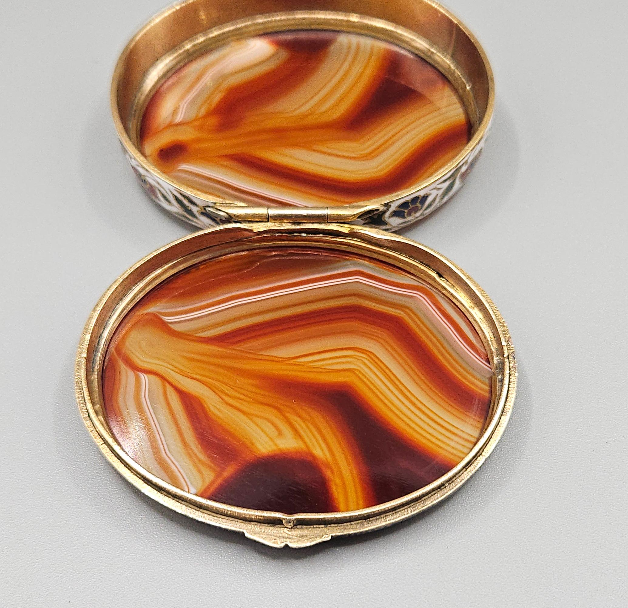 Champlevé Enamel & Double Sided Agate Snuff Box / Bonbonnière, France c. 1880 For Sale 3