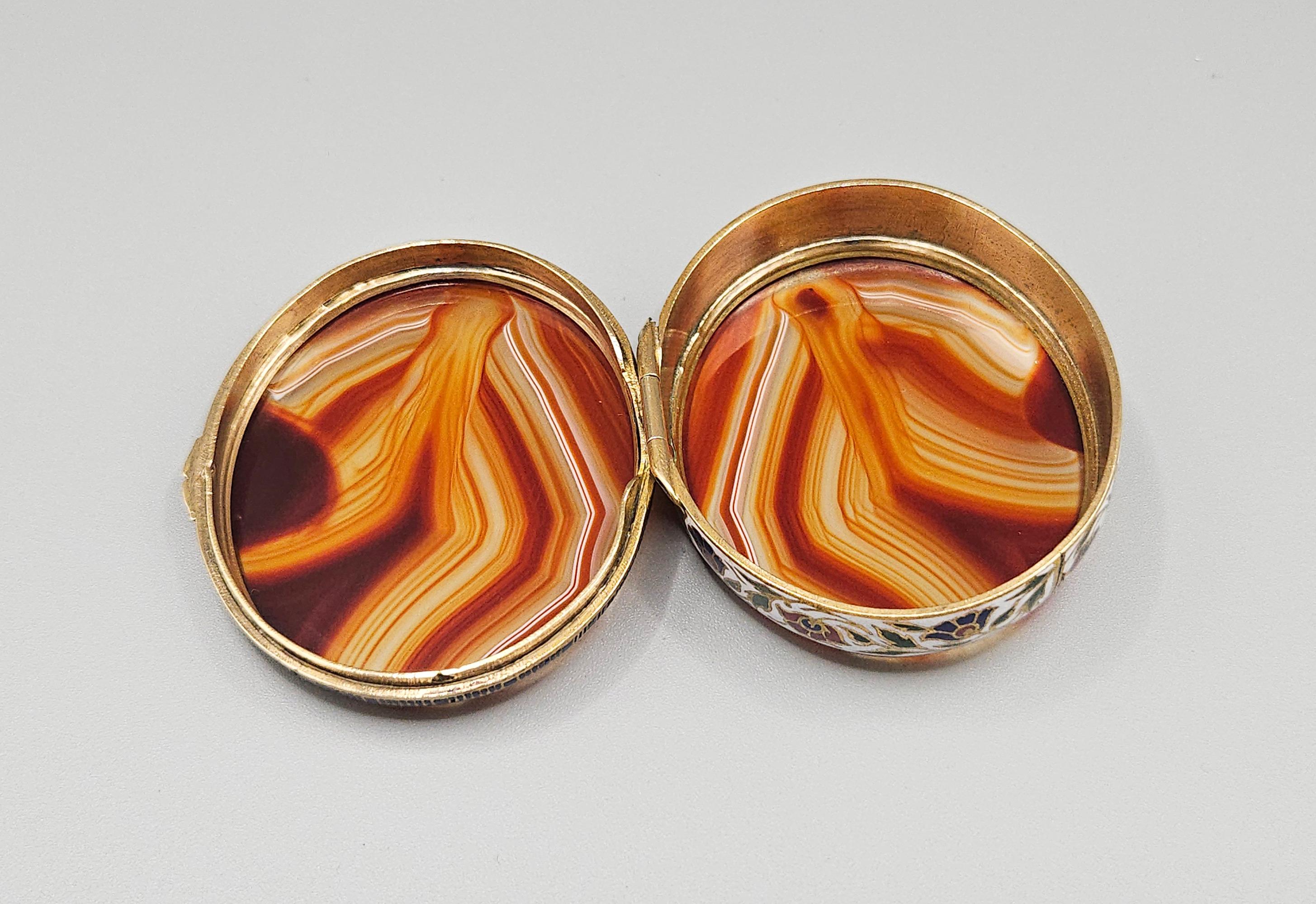 Champlevé Enamel & Double Sided Agate Snuff Box / Bonbonnière, France c. 1880 For Sale 5
