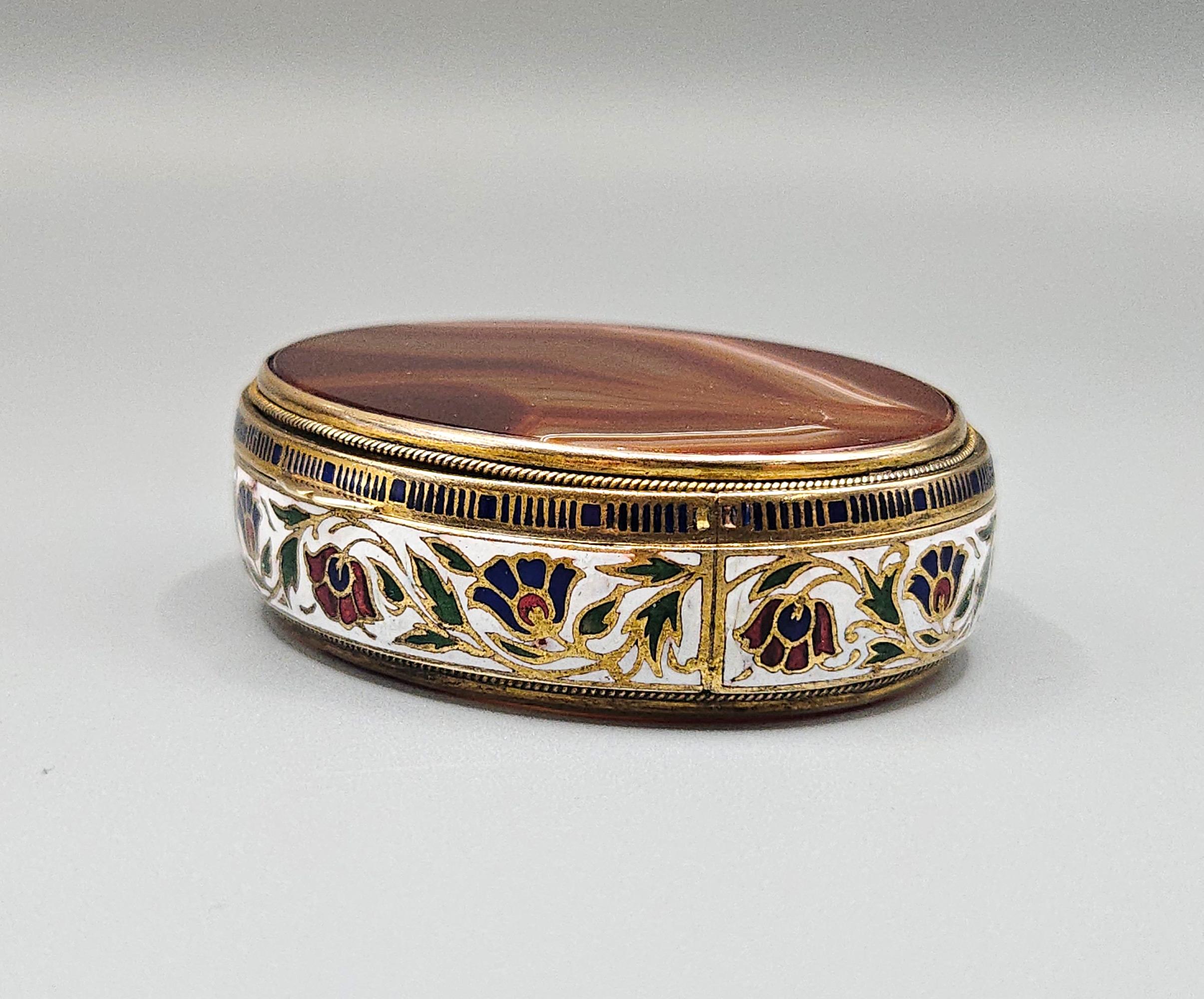 Champlevé Enamel & Double Sided Agate Snuff Box / Bonbonnière, France c. 1880 For Sale 8
