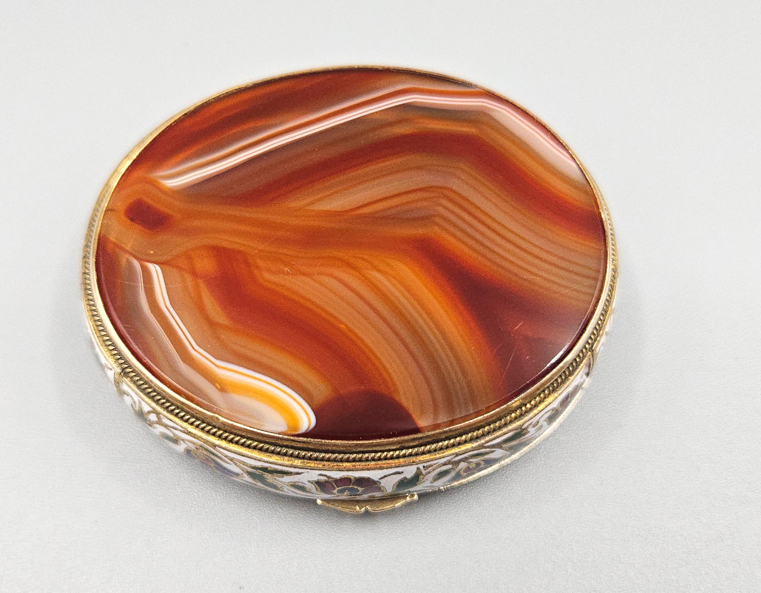 Champlevé Enamel & Double Sided Agate Snuff Box / Bonbonnière, France c. 1880 For Sale 11