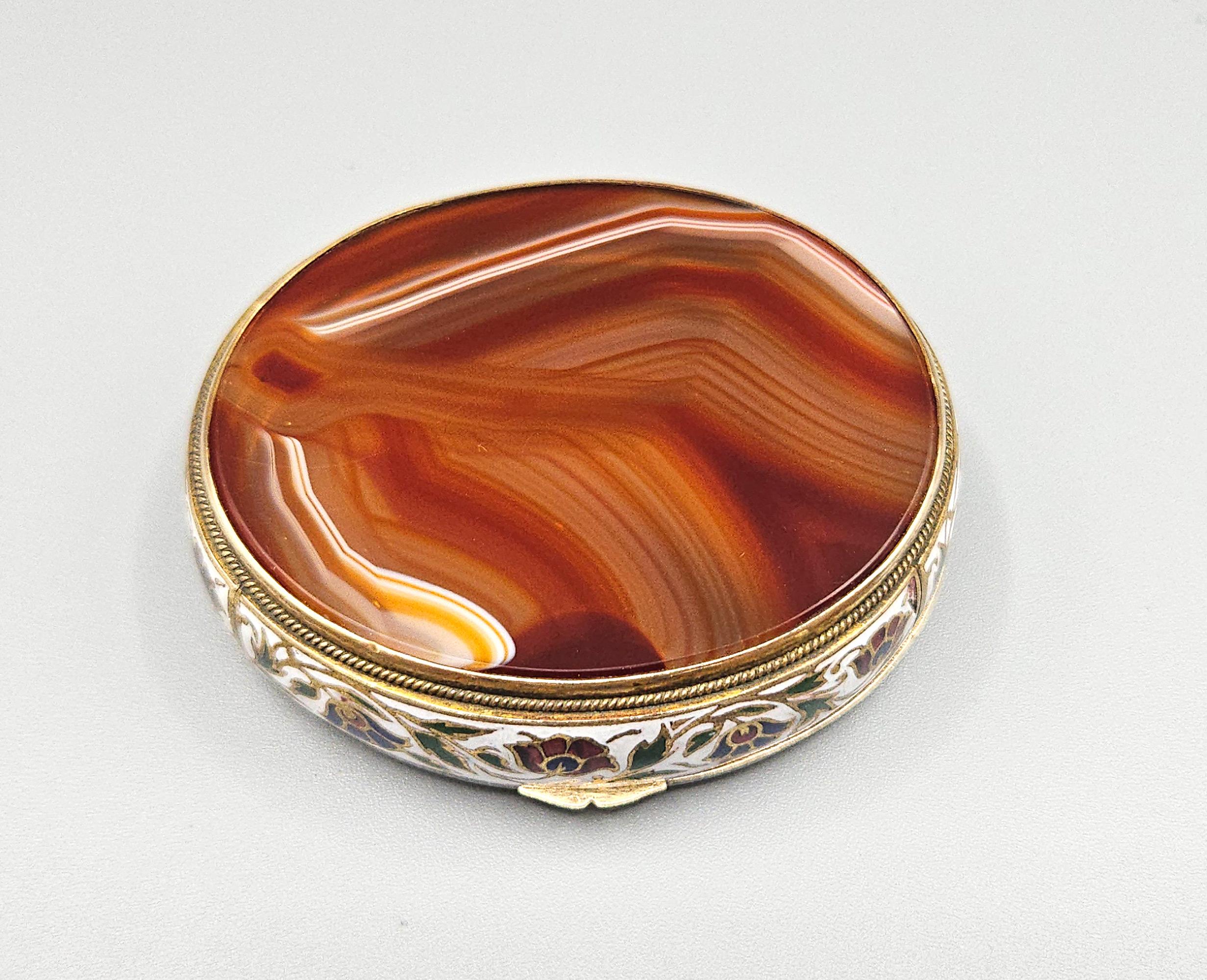 Champlevé Enamel & Double Sided Agate Snuff Box / Bonbonnière, France c. 1880 For Sale 12