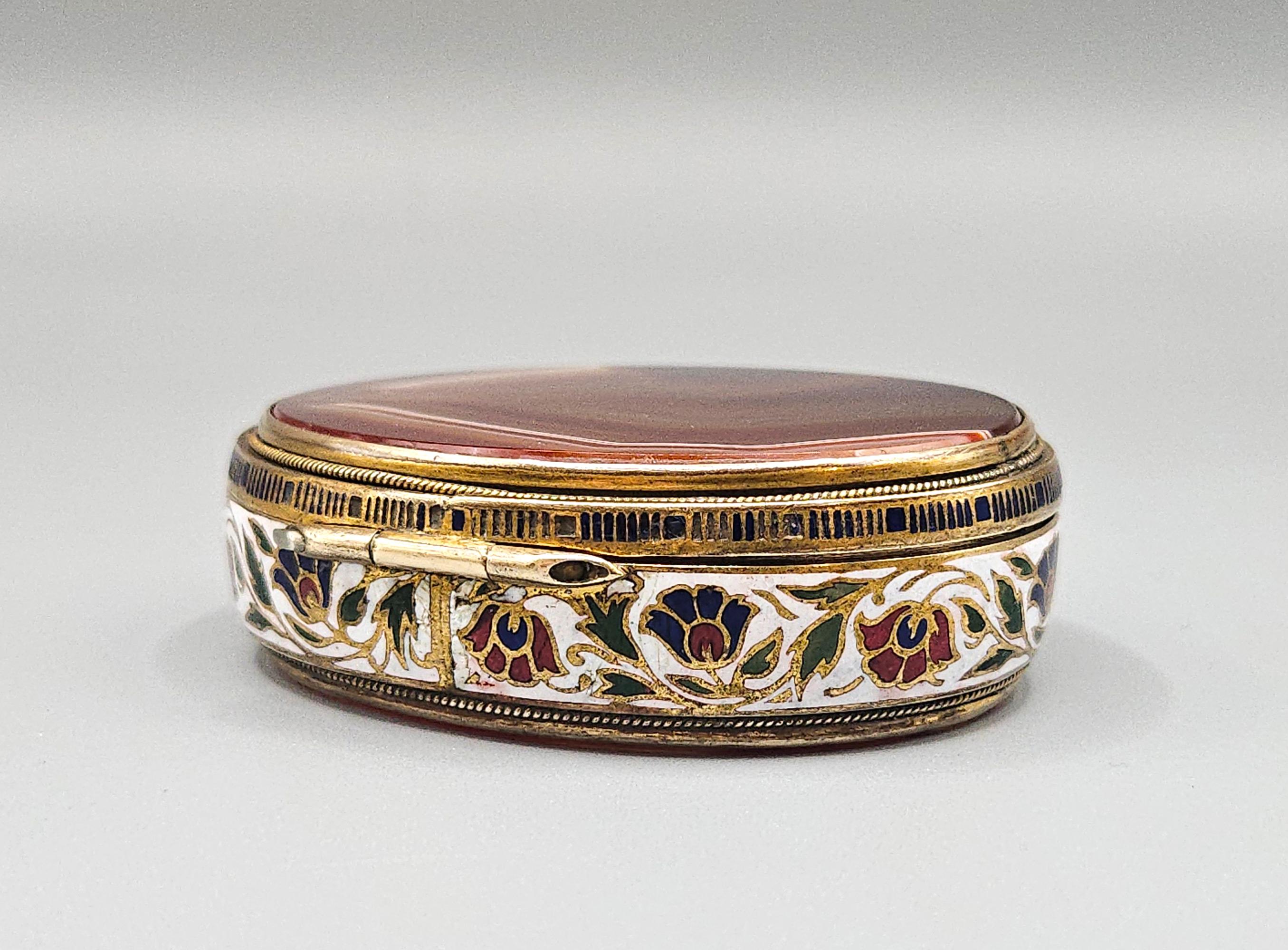 Champlevé Enamel & Double Sided Agate Snuff Box / Bonbonnière, France c. 1880 For Sale 2