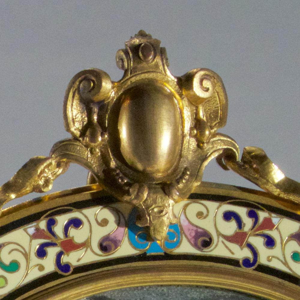 French Champlevé Enamel and Gilt Bronze Vanity Mirror Held by Cherubs