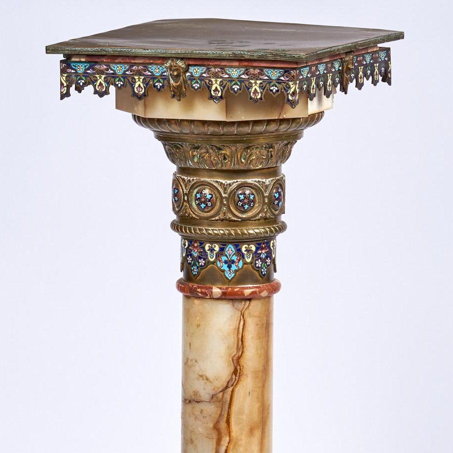 19th Century Champleve Enamel and Onyx Pedestal