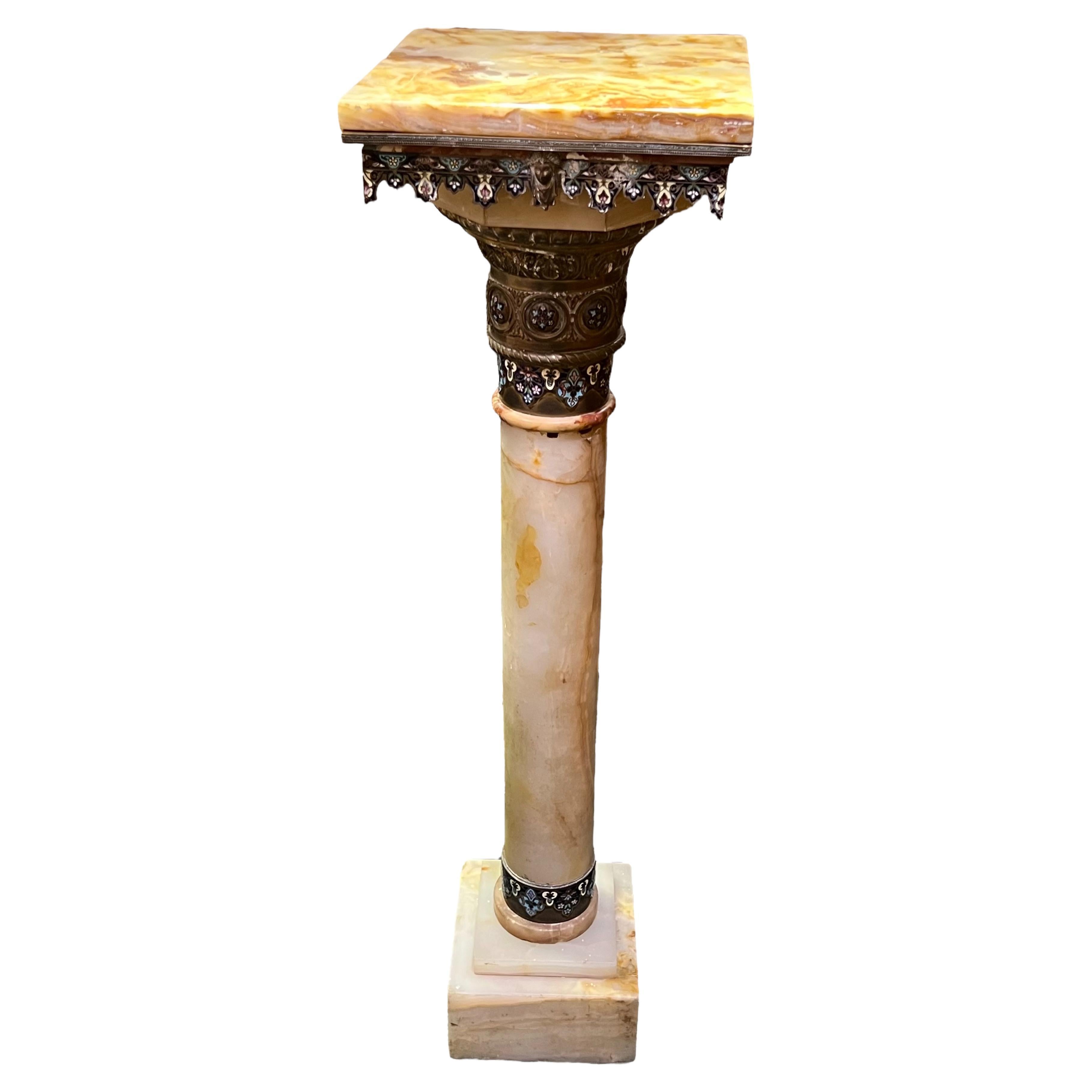 Champleve Enamel and Onyx Pedestal