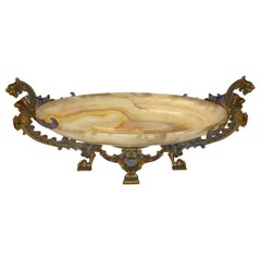 Champleve Enamel Bronze Mounted Onyx Centerpiece Bowl