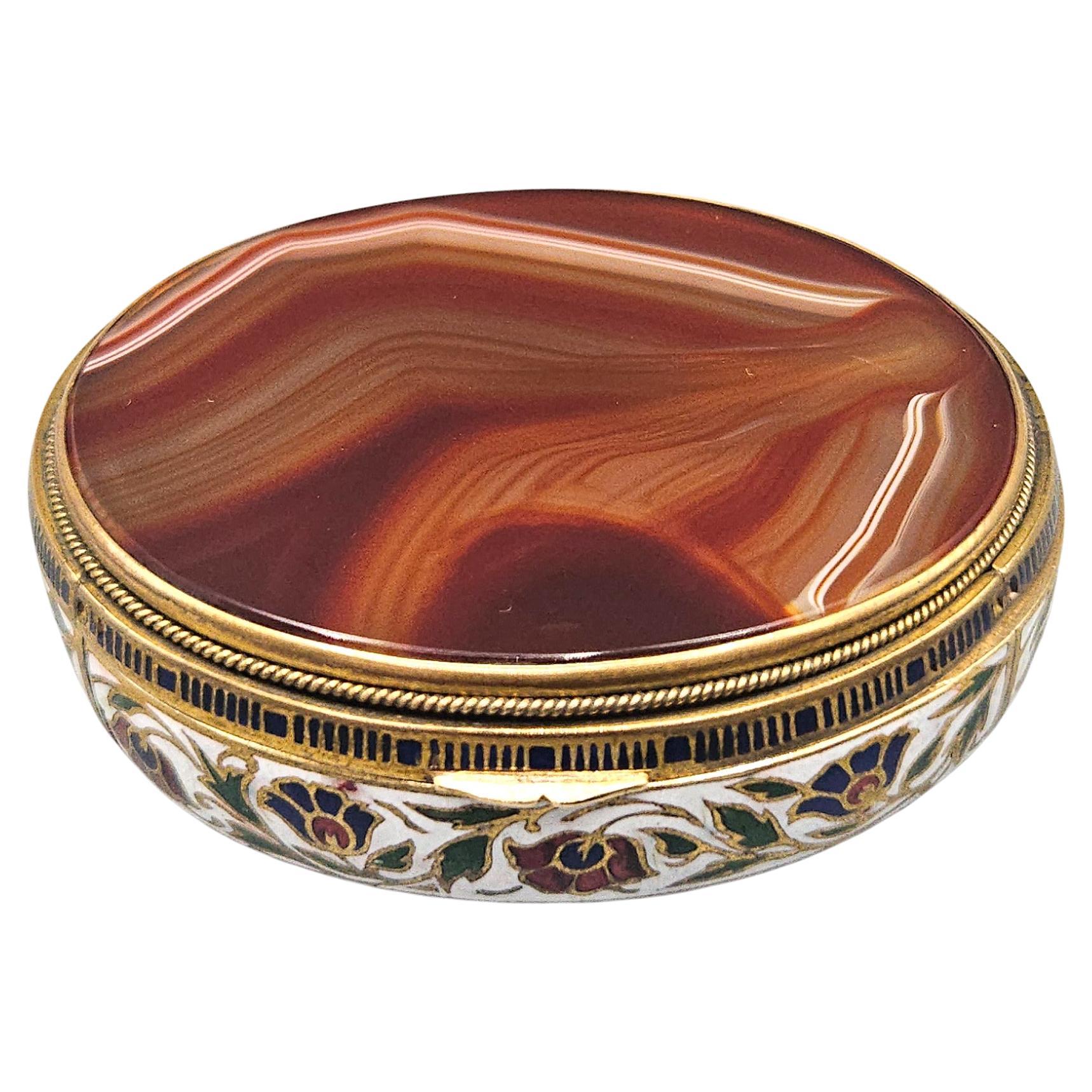 Tabatière en émail champlevé et agate double face / Bonbonnière, France c.1880