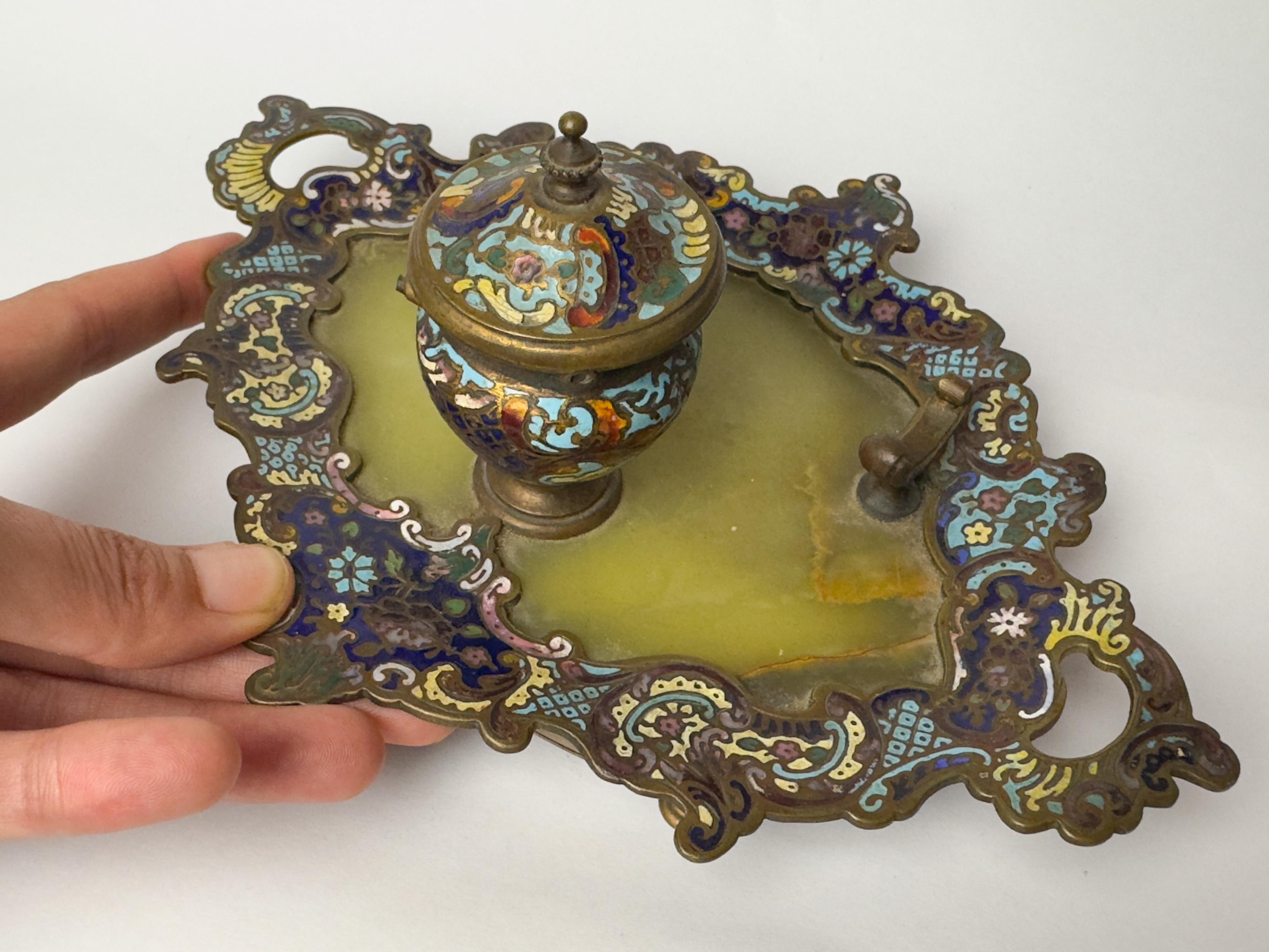 Champlevé Enamel Inkwell on Tray, Napoleon III, 19th Century, France For Sale 5