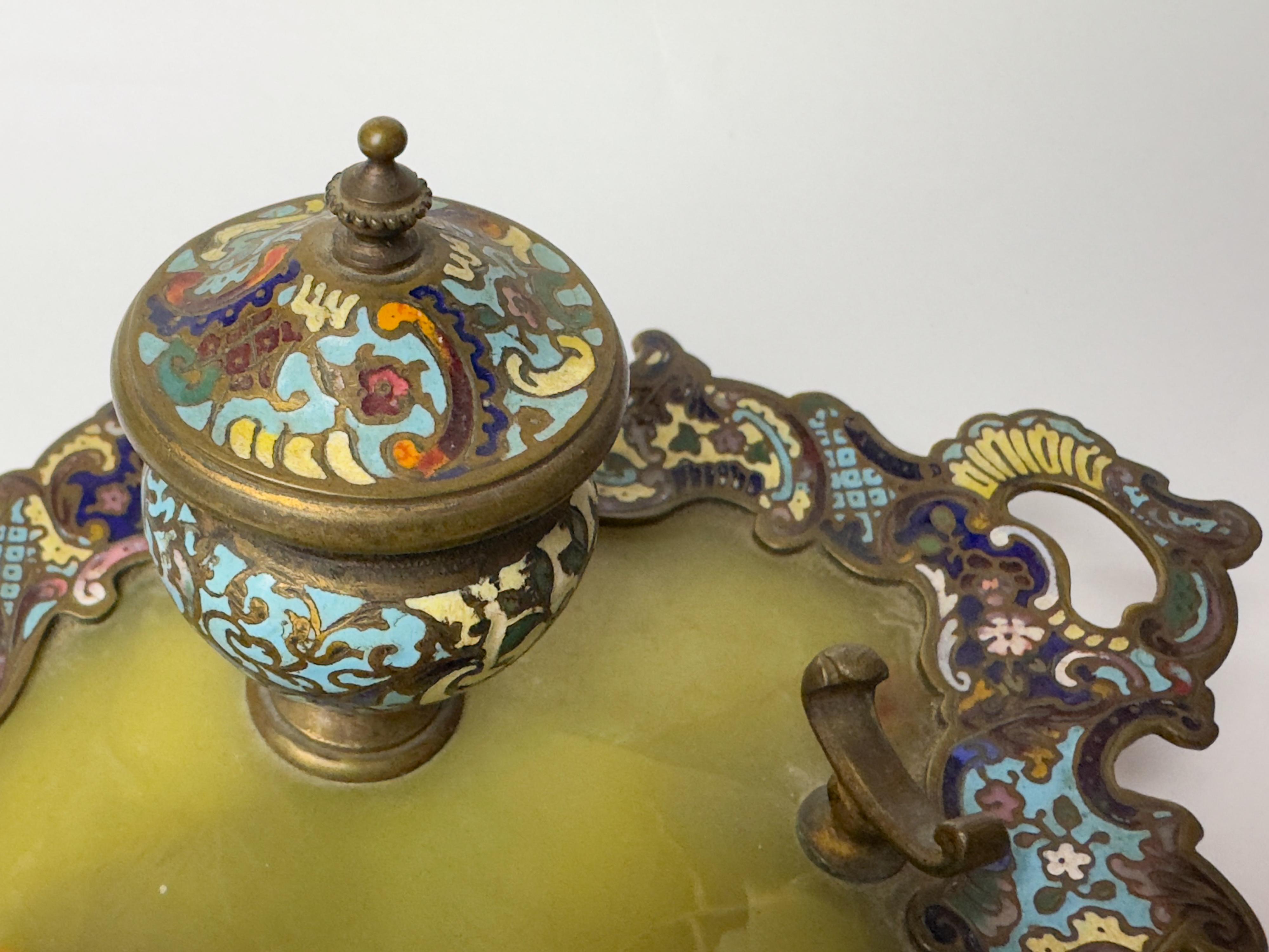 Champlevé Enamel Inkwell on Tray, Napoleon III, 19th Century, France For Sale 6