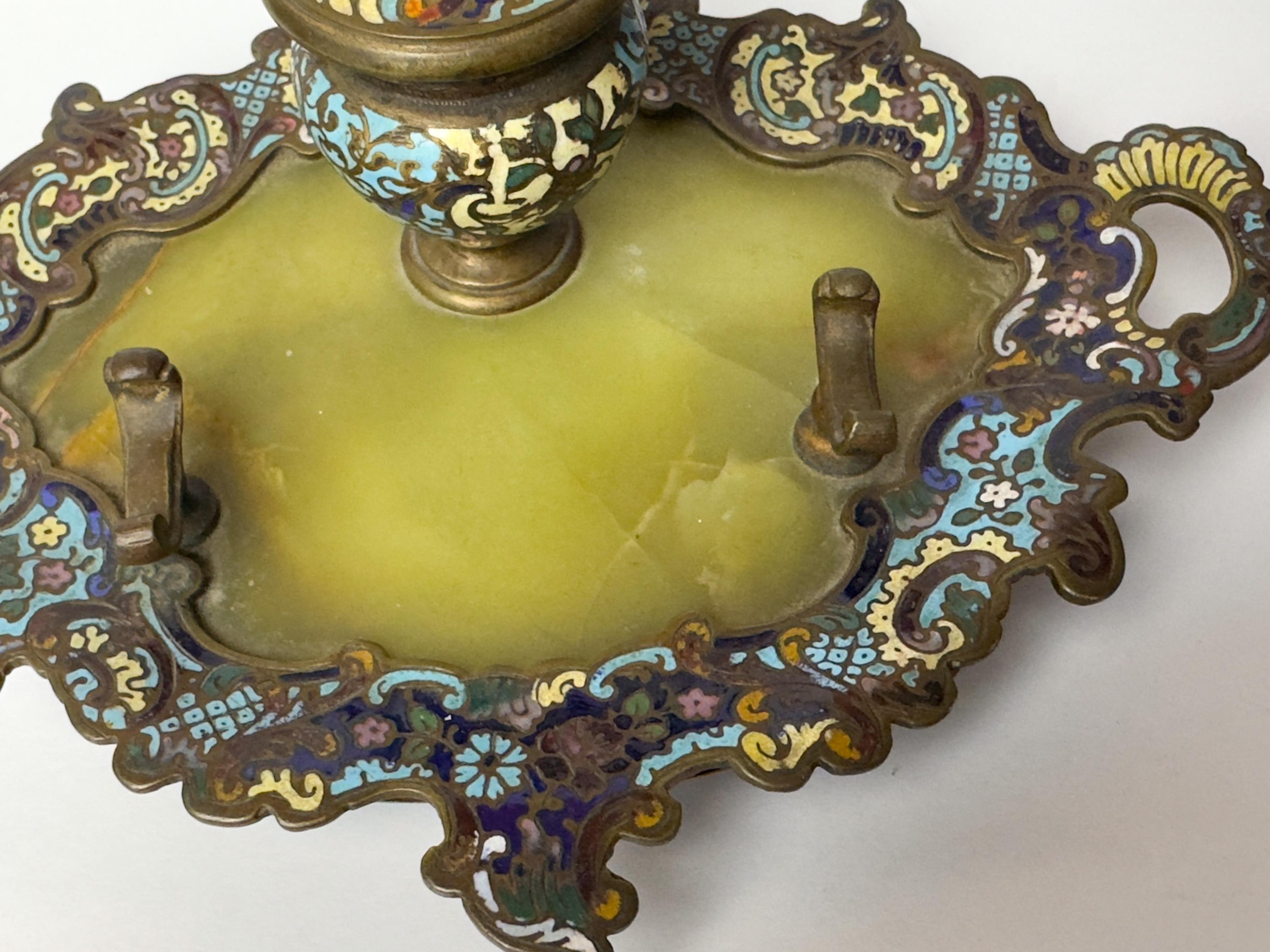 Champlevé Enamel Inkwell on Tray, Napoleon III, 19th Century, France For Sale 1