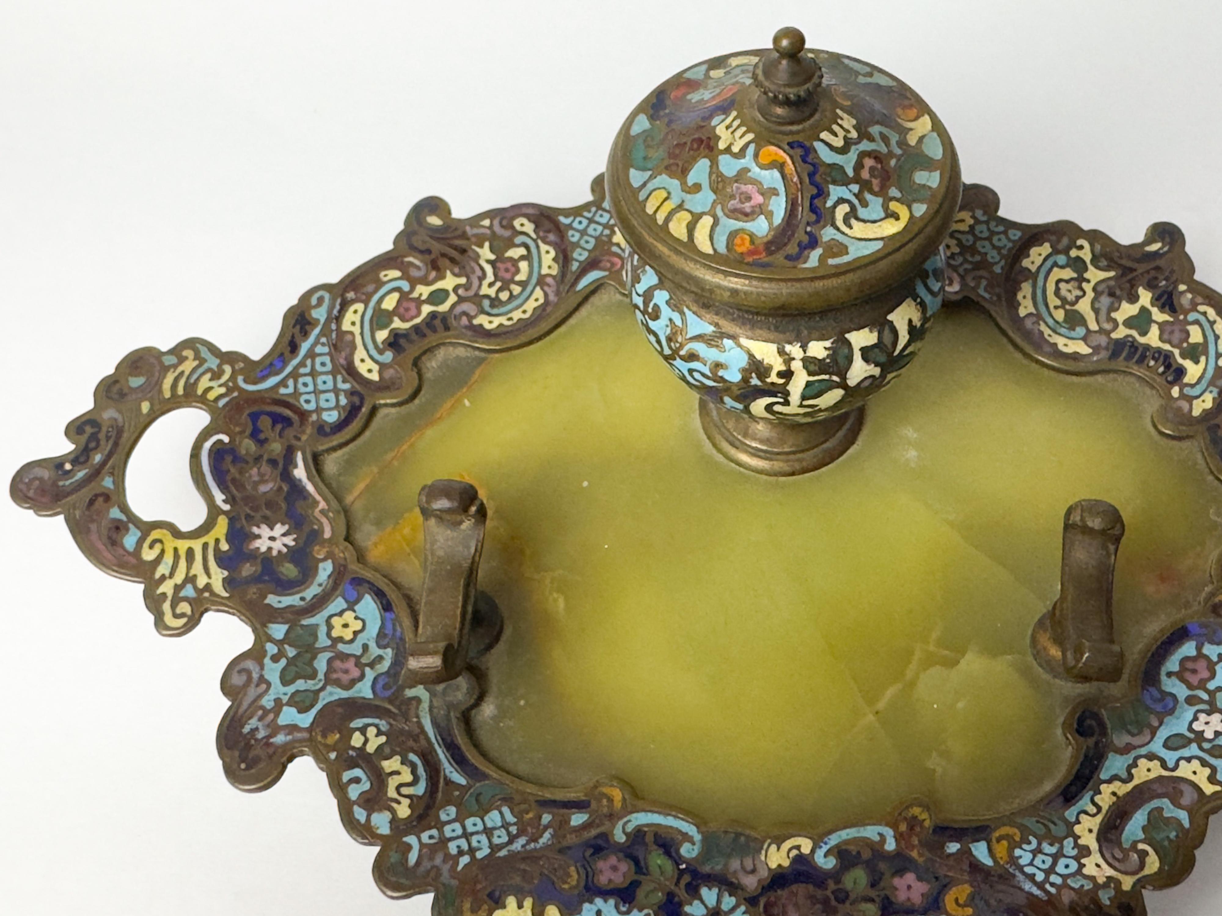 Calamaio in smalto champlevé su vassoio, Napoleone III, XIX secolo, Francia in vendita 1
