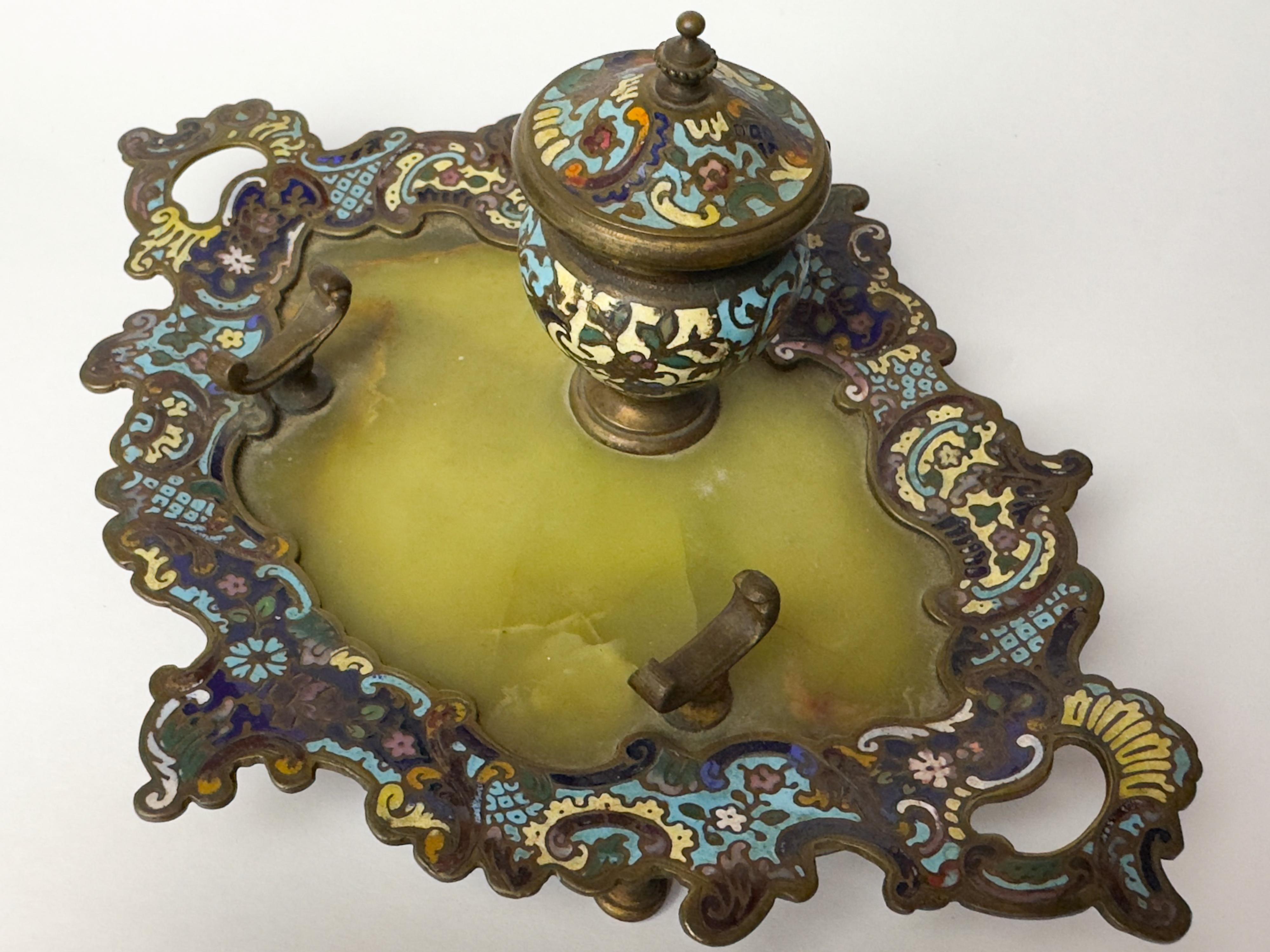 Champlevé Enamel Inkwell on Tray, Napoleon III, 19th Century, France For Sale 3