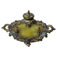 Calamaio in smalto champlevé su vassoio, Napoleone III, XIX secolo, Francia