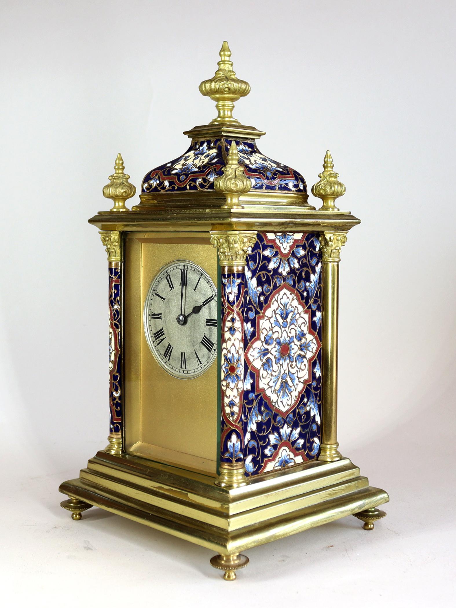 French Champlevé Enamel Mantel Clock For Sale