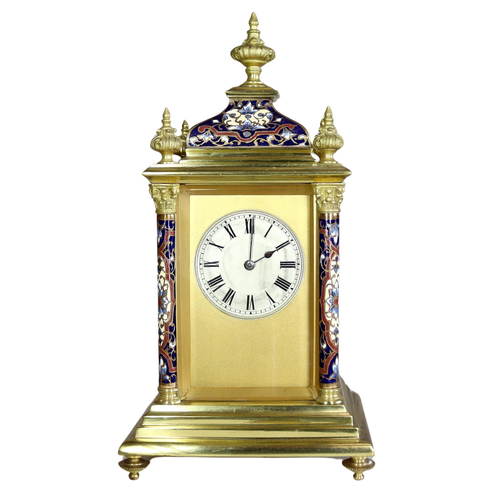 Champlevé Enamel Mantel Clock For Sale