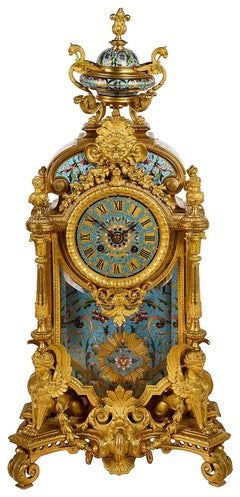 Champleve enamel mantle clock, 19th Century.