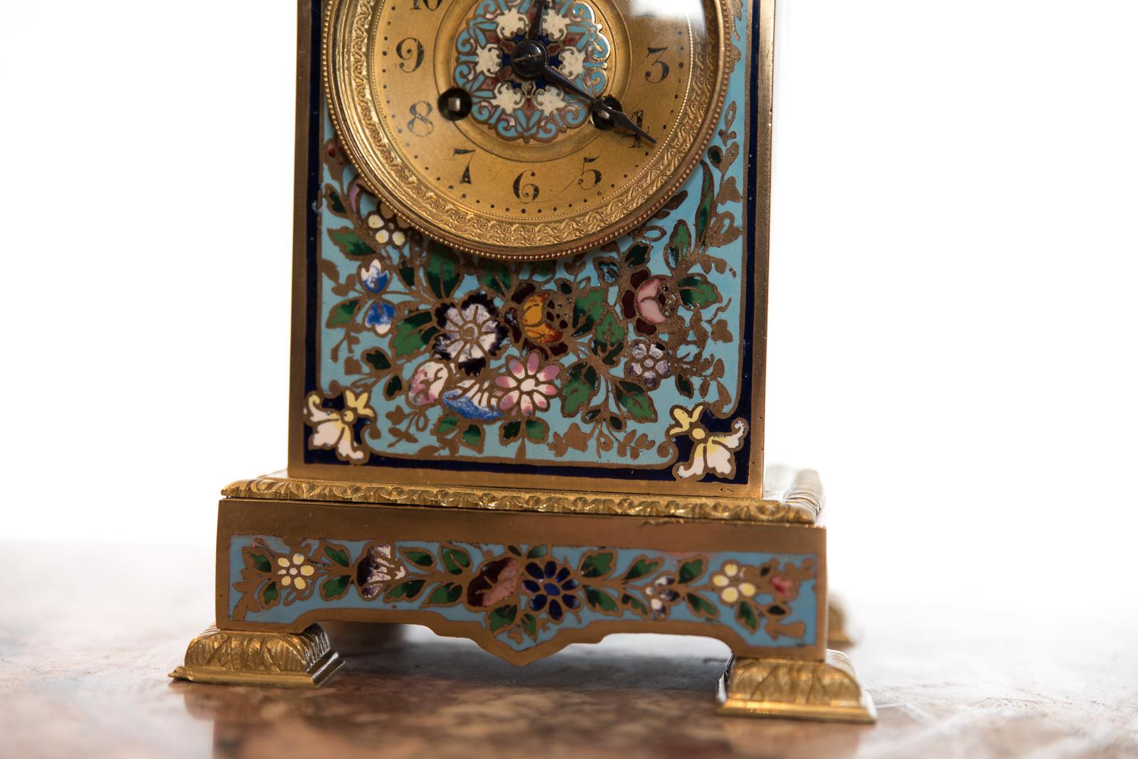 Napoleon III Champlevé Enamel Mantle Clock Made in Paris, France, circa 1875 For Sale