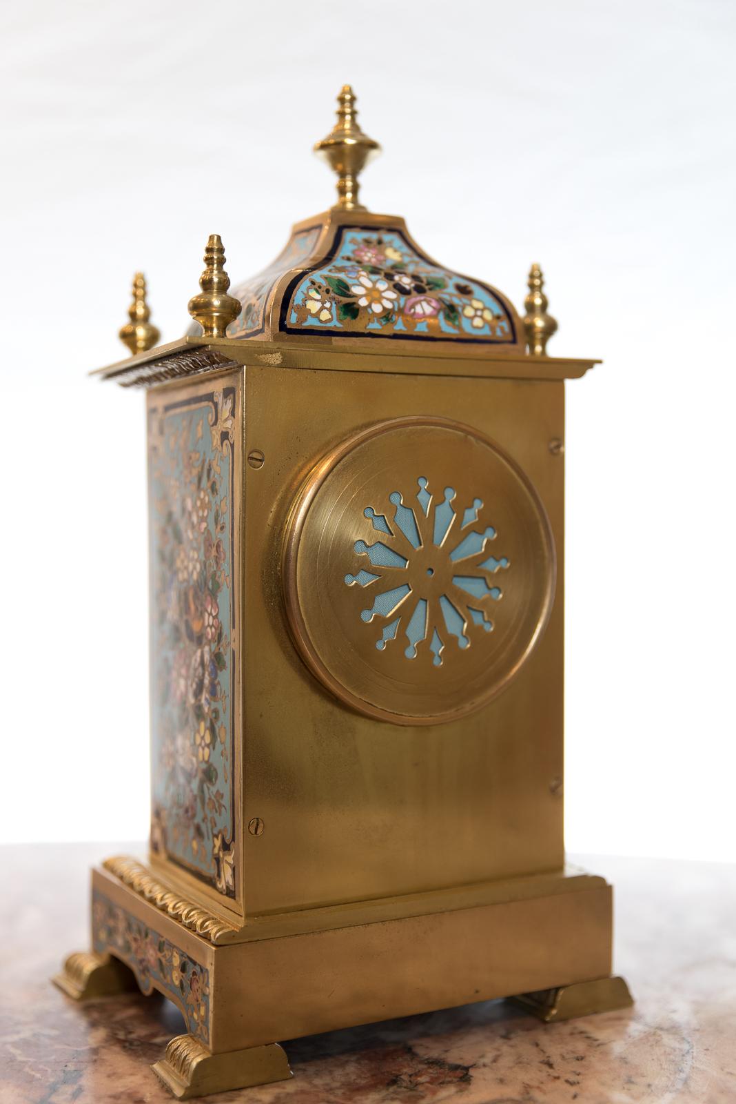 19th Century Champlevé Enamel Mantle Clock Made in Paris, France, circa 1875 For Sale