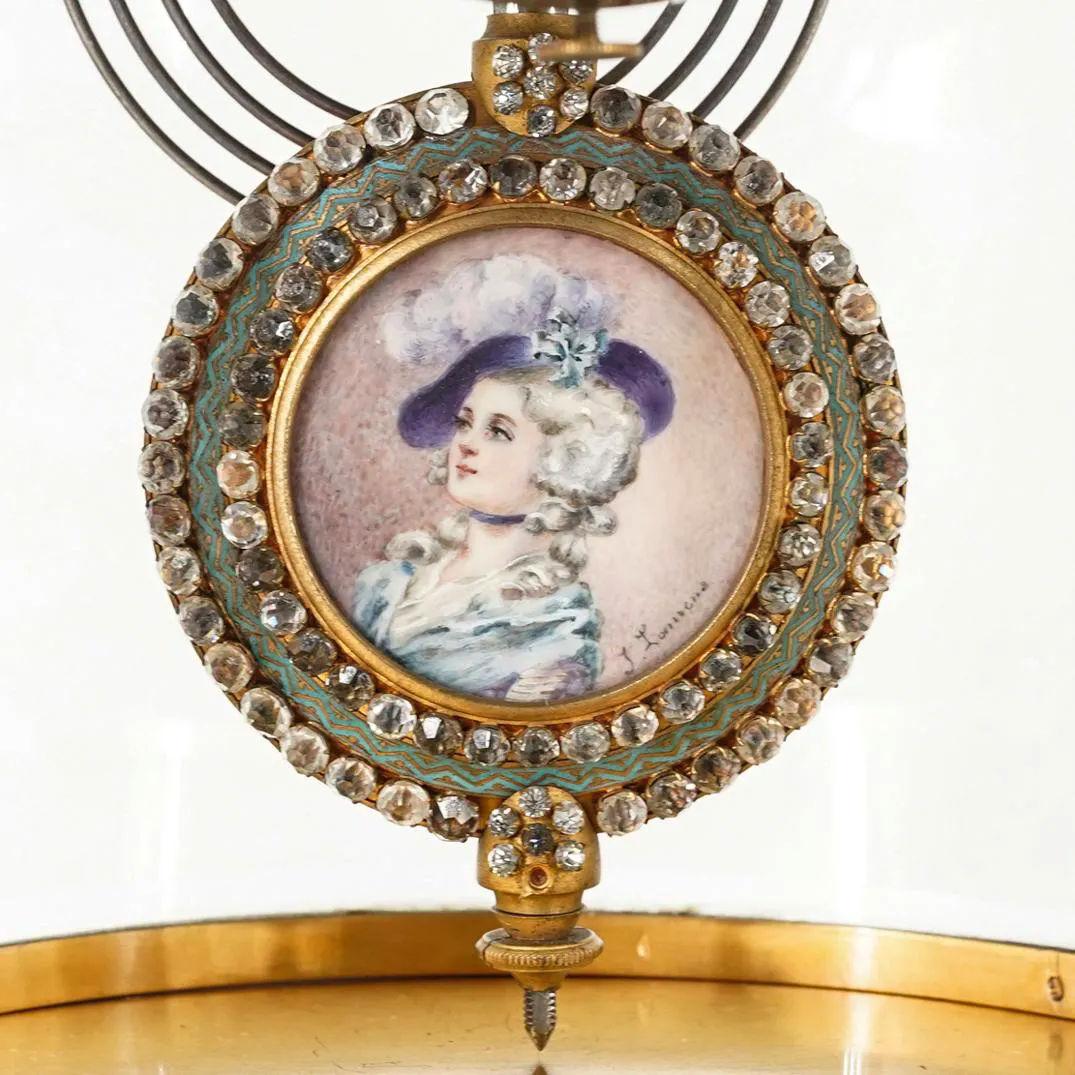 Champlevé Champleve Enameled and Jeweled Brass Mantel Clock by Japy Freres For Sale