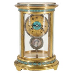 Champleve Enameled and Jeweled Brass Mantel Clock by Japy Freres