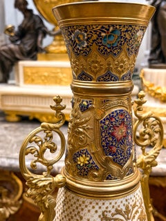 Champleve Enameled French Porcelain Vase with Ormolu Mounts c. 1880s