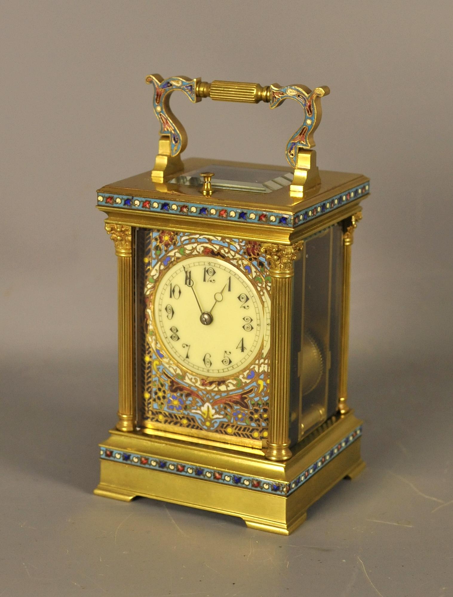 French Champleve Repeating Carriage Clock For Sale