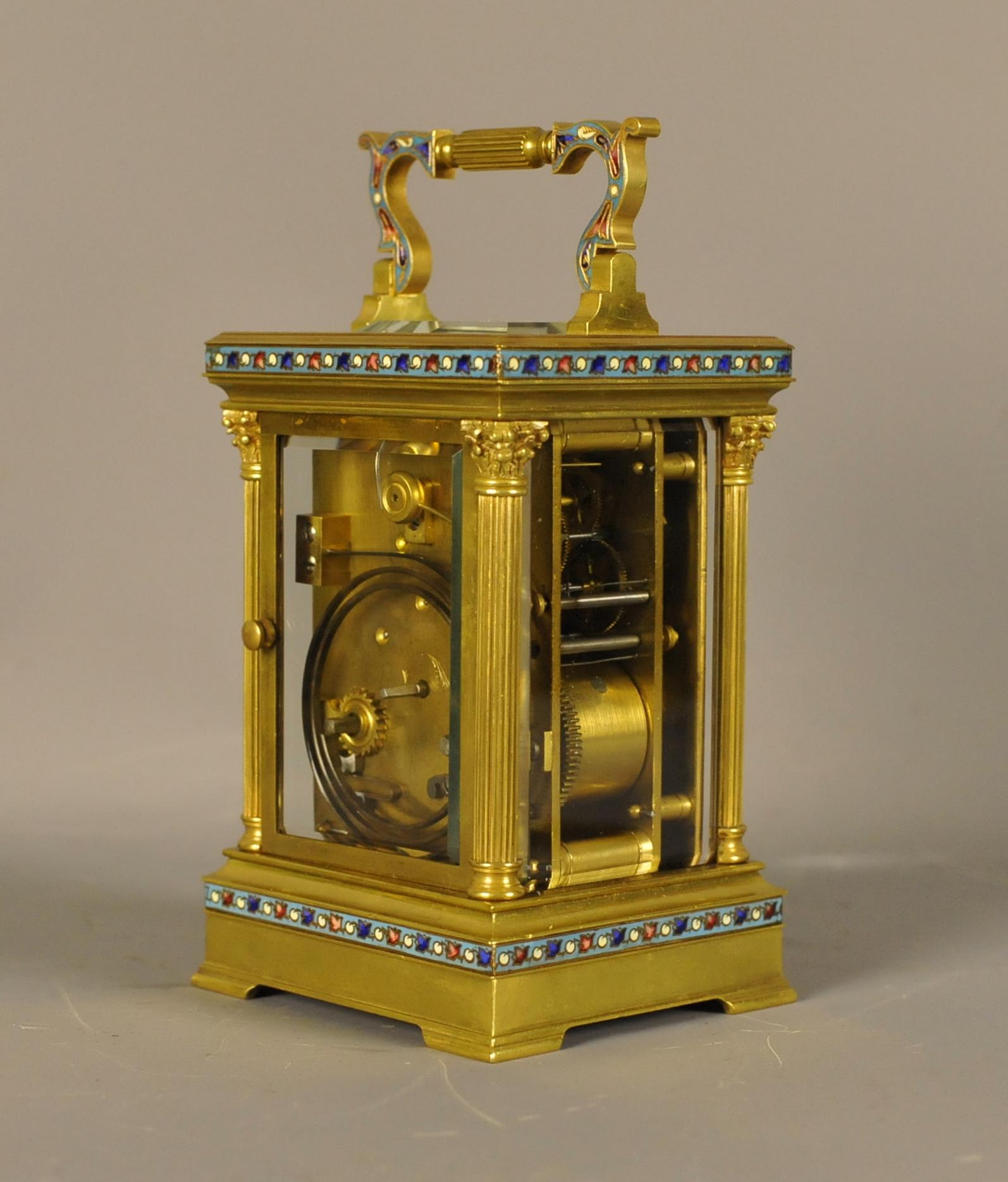 Champleve Repeating Carriage Clock In Good Condition For Sale In Chesterfield, GB