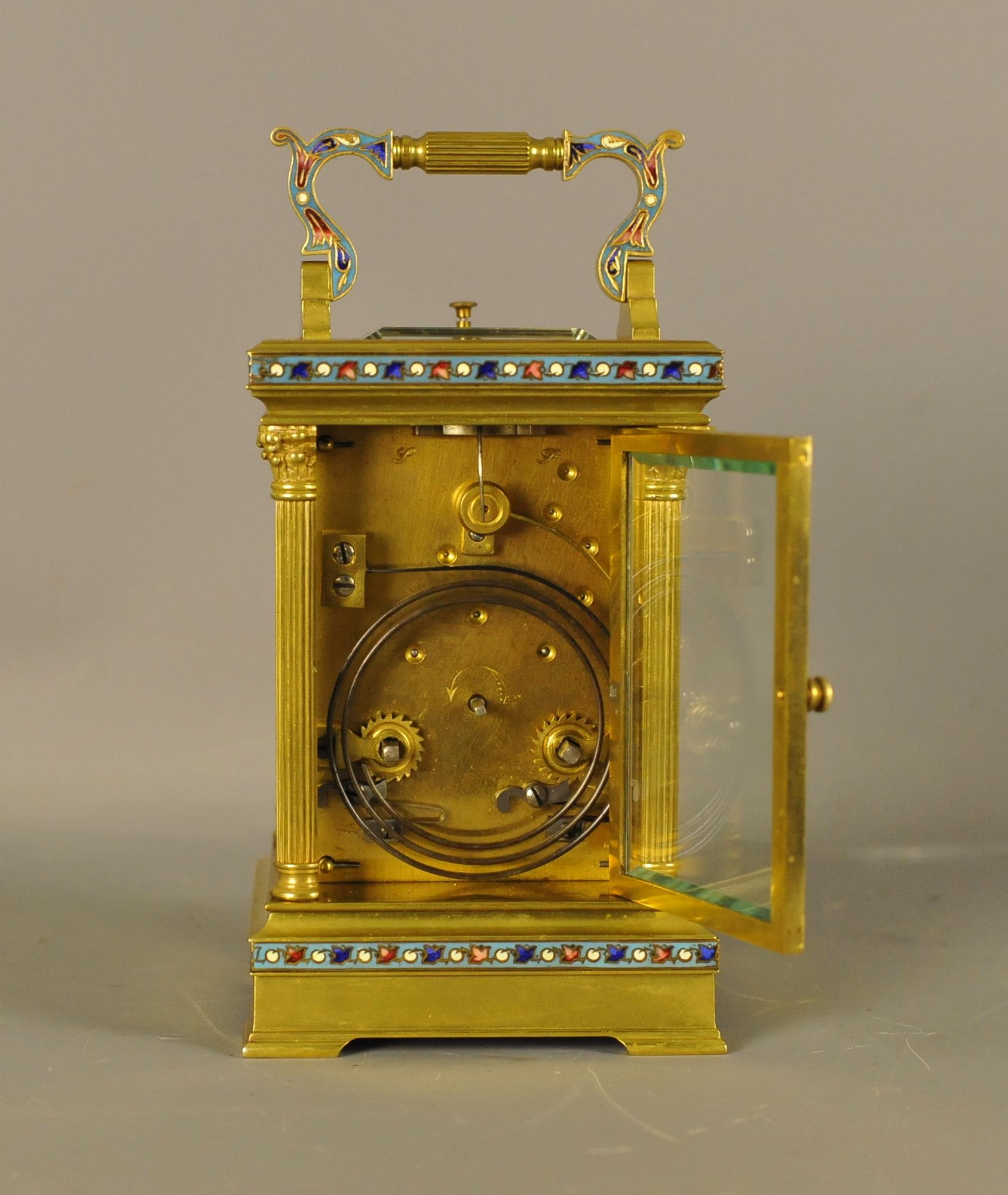 Early 20th Century Champleve Repeating Carriage Clock For Sale