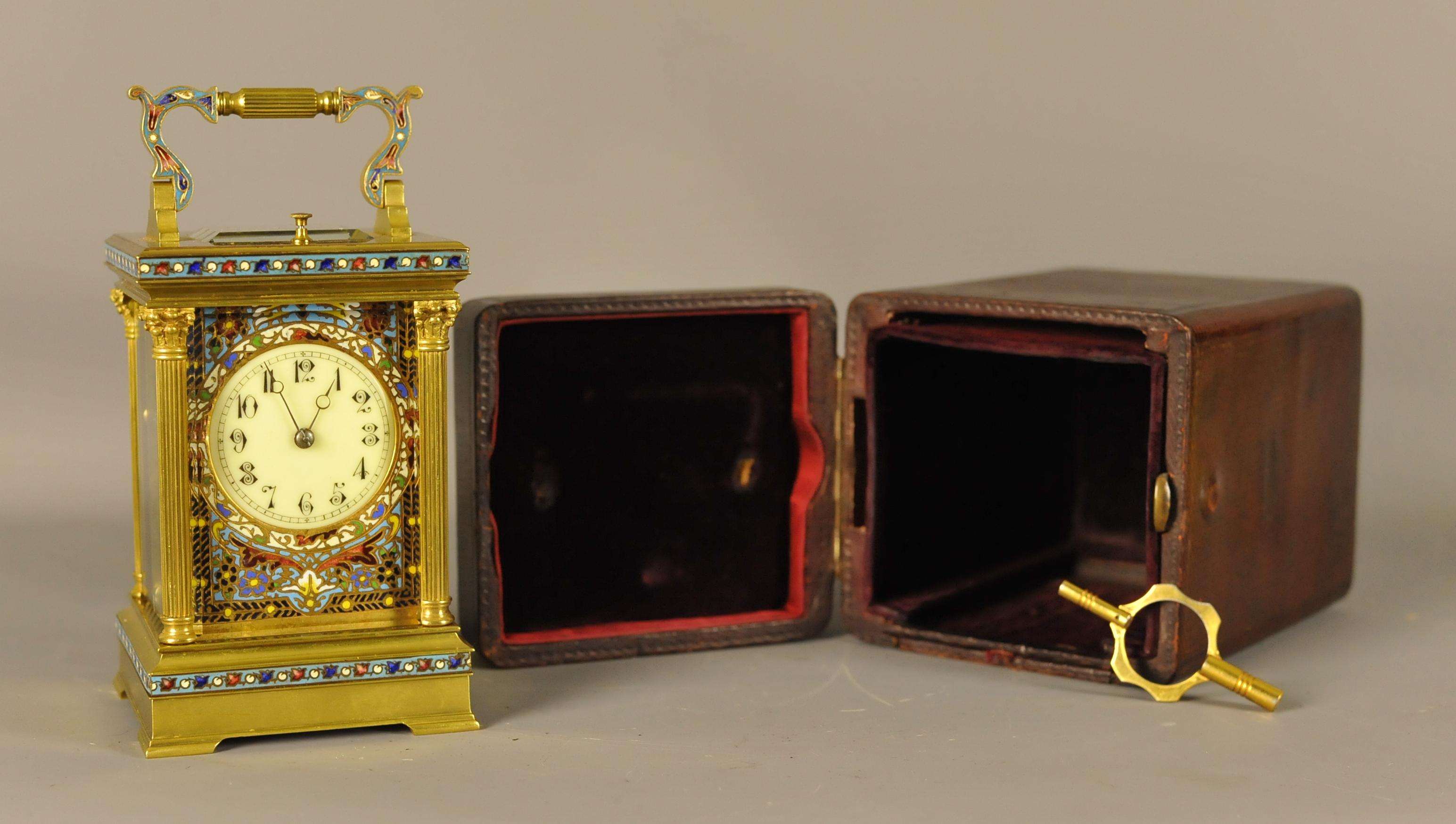 Enamel Champleve Repeating Carriage Clock For Sale