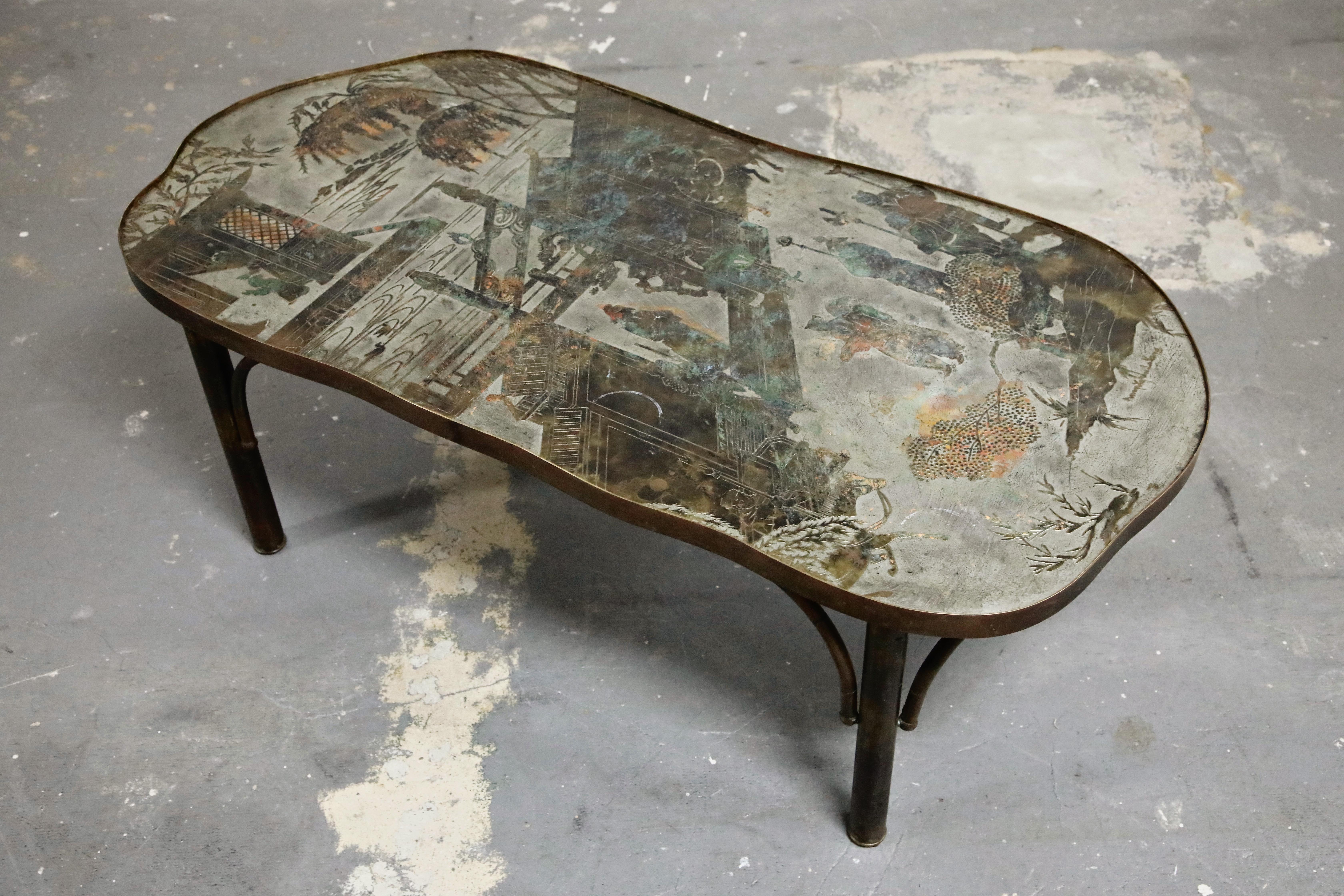 Mid-Century Modern 'Chan 140' Polychromed Bronze Cocktail Table by Philip & Kelvin LaVerne, Signed