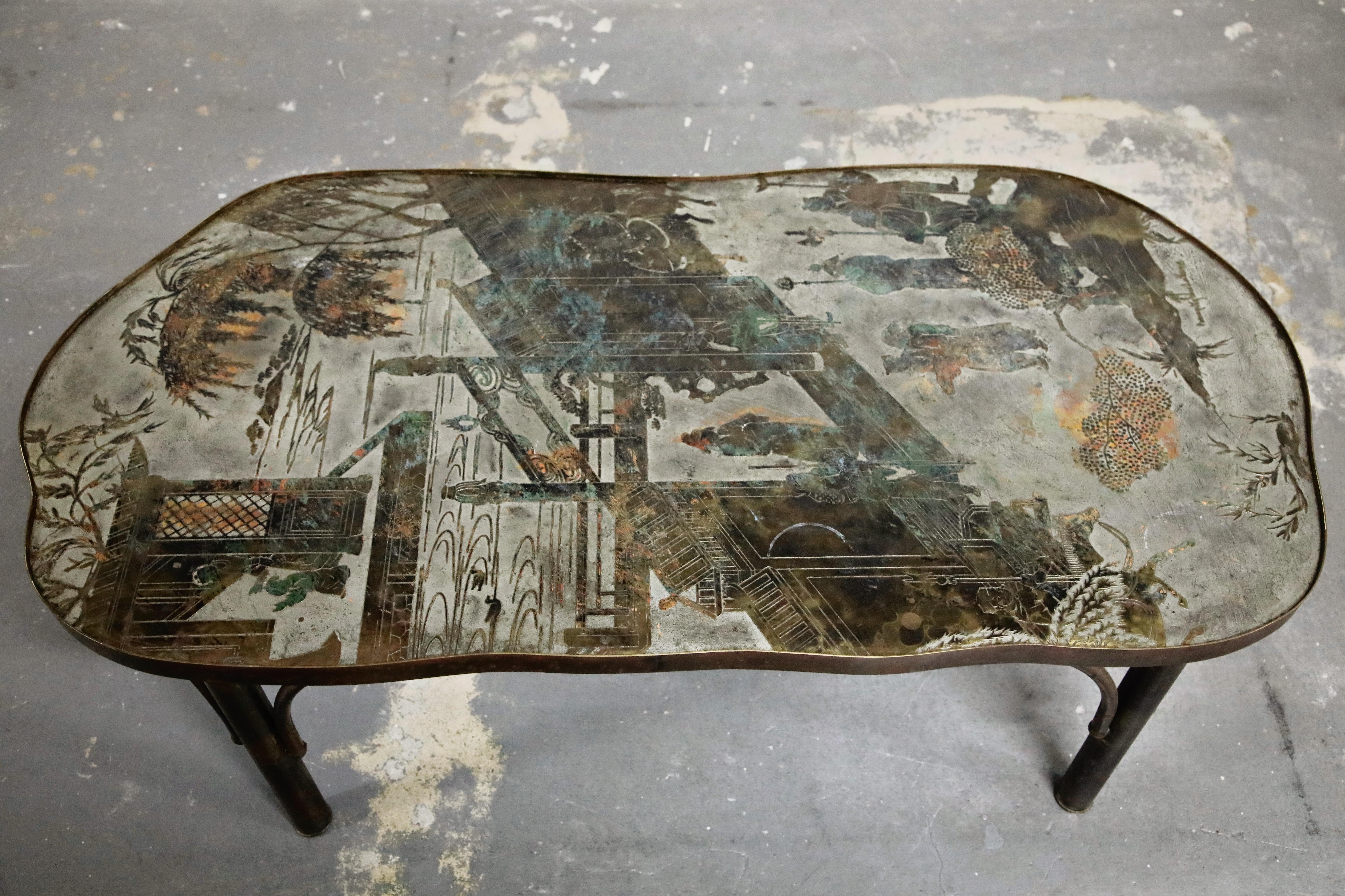 American 'Chan 140' Polychromed Bronze Cocktail Table by Philip & Kelvin LaVerne, Signed