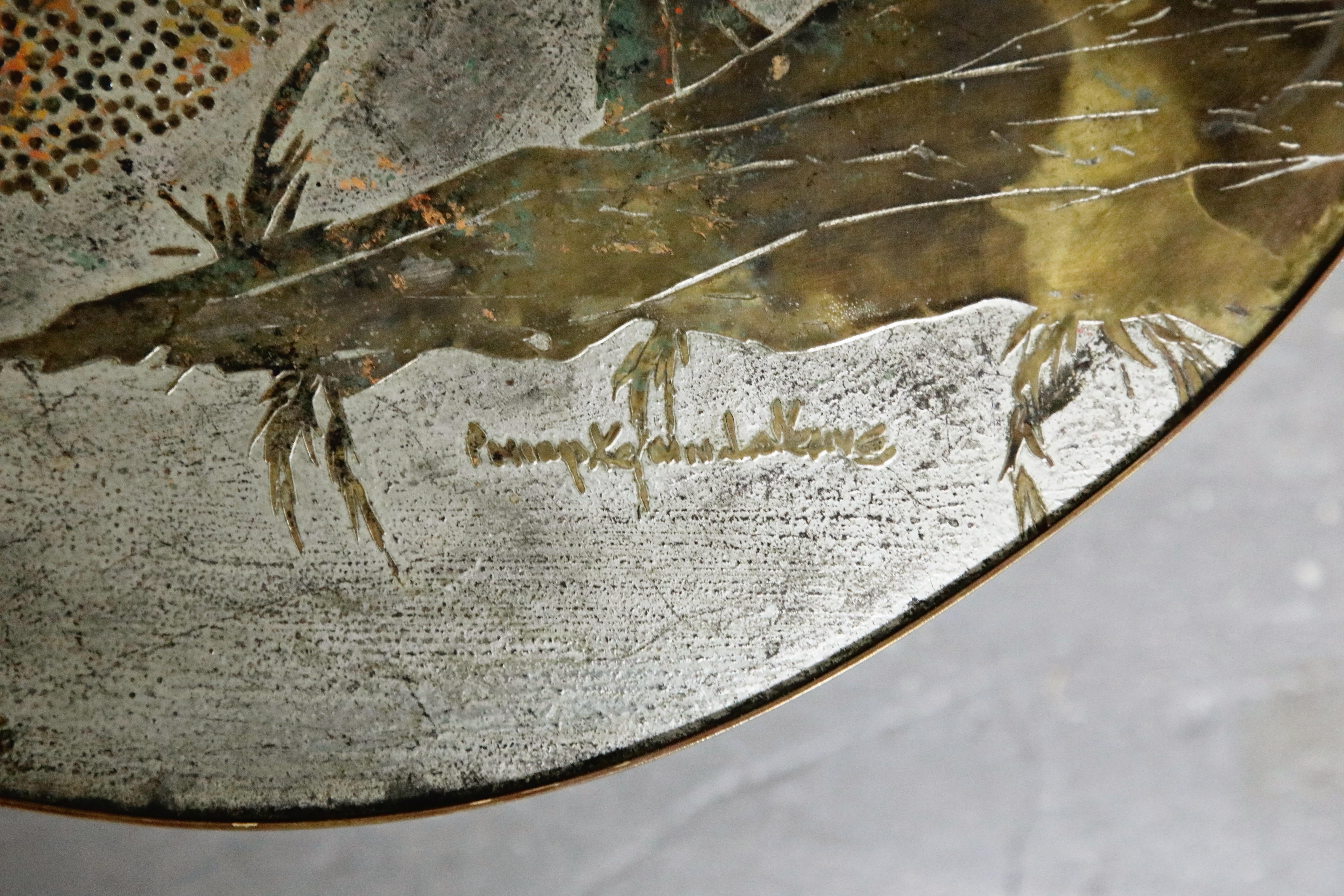Etched 'Chan 140' Polychromed Bronze Cocktail Table by Philip & Kelvin LaVerne, Signed