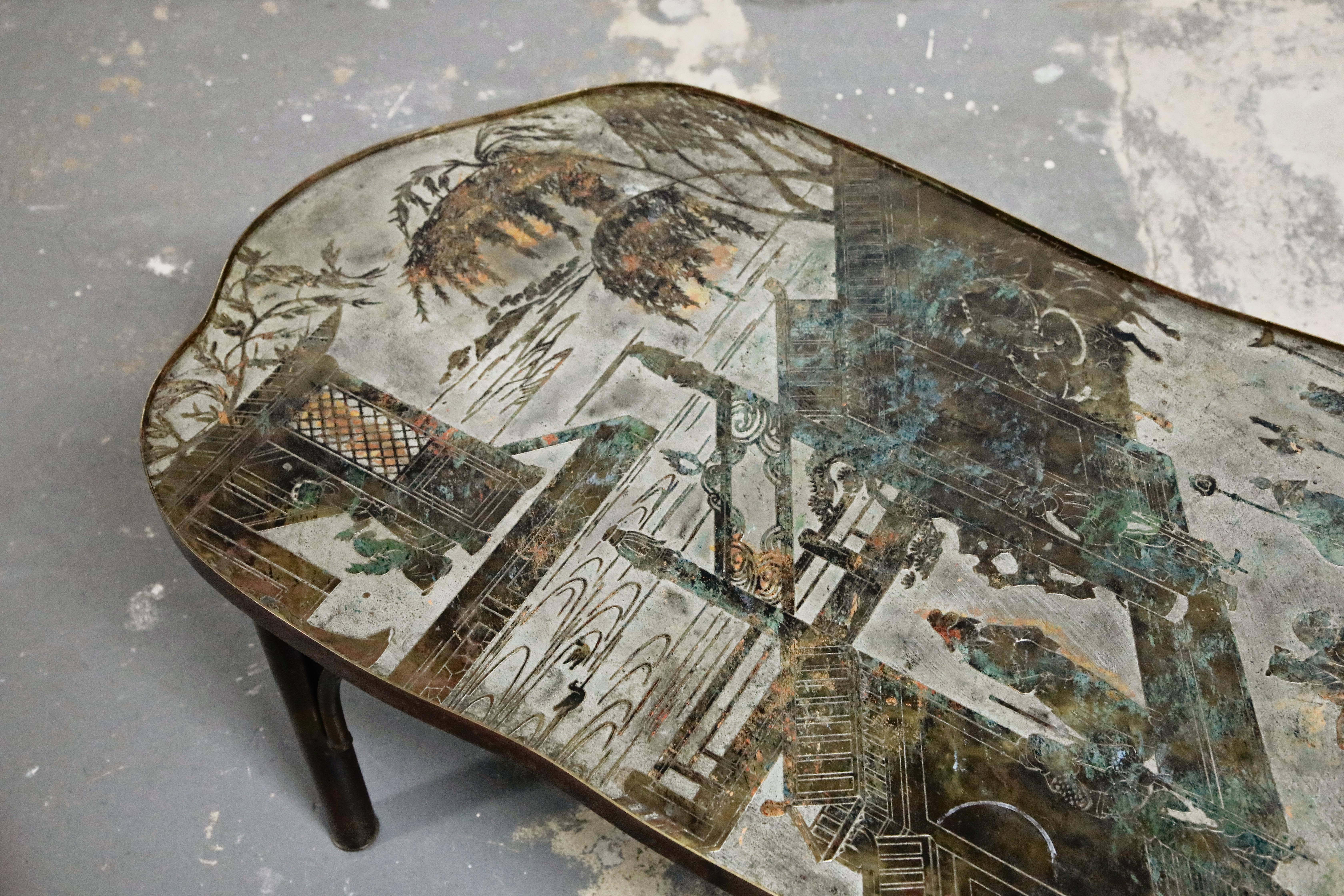 'Chan 140' Polychromed Bronze Cocktail Table by Philip & Kelvin LaVerne, Signed In Excellent Condition In Los Angeles, CA