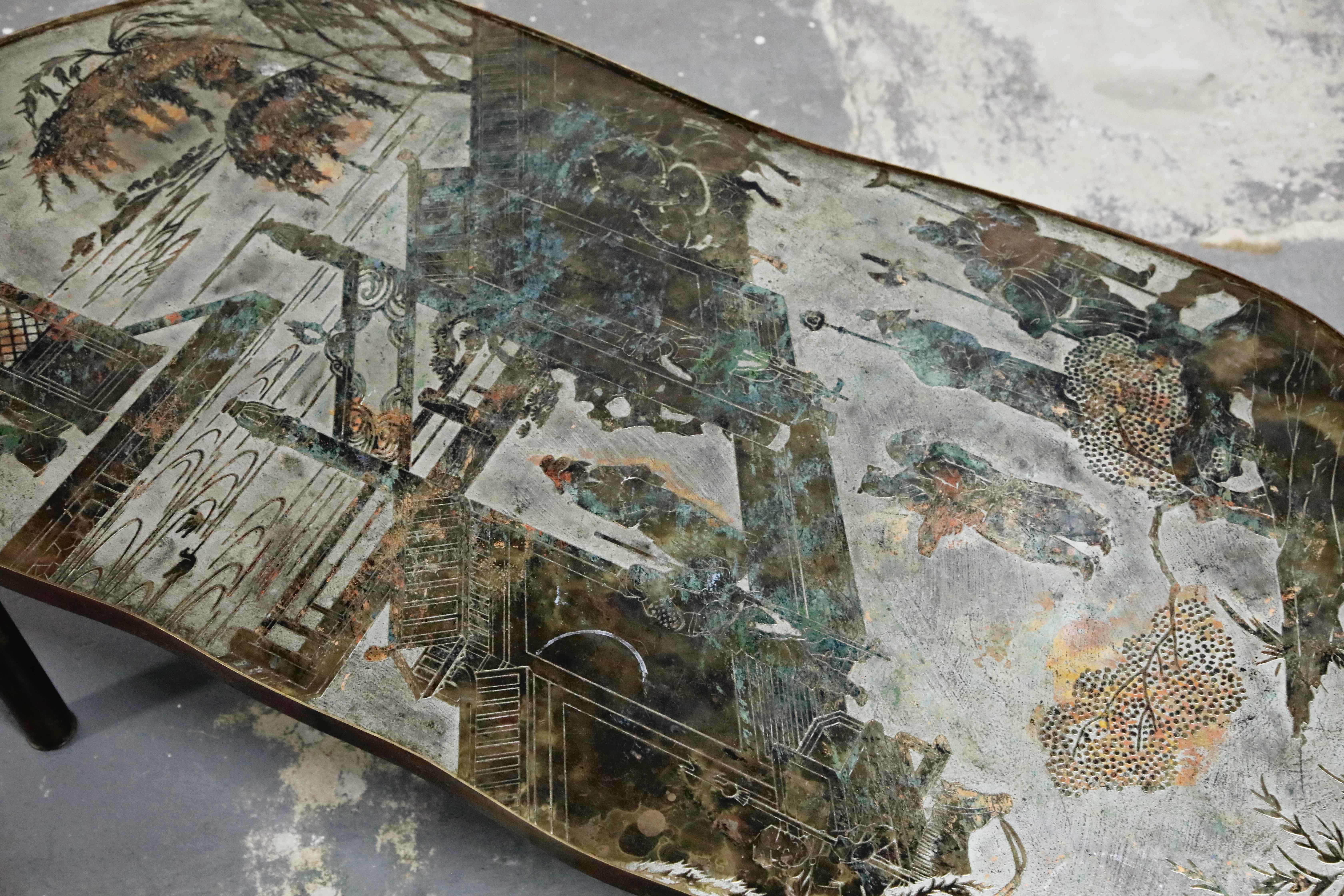 Mid-20th Century 'Chan 140' Polychromed Bronze Cocktail Table by Philip & Kelvin LaVerne, Signed