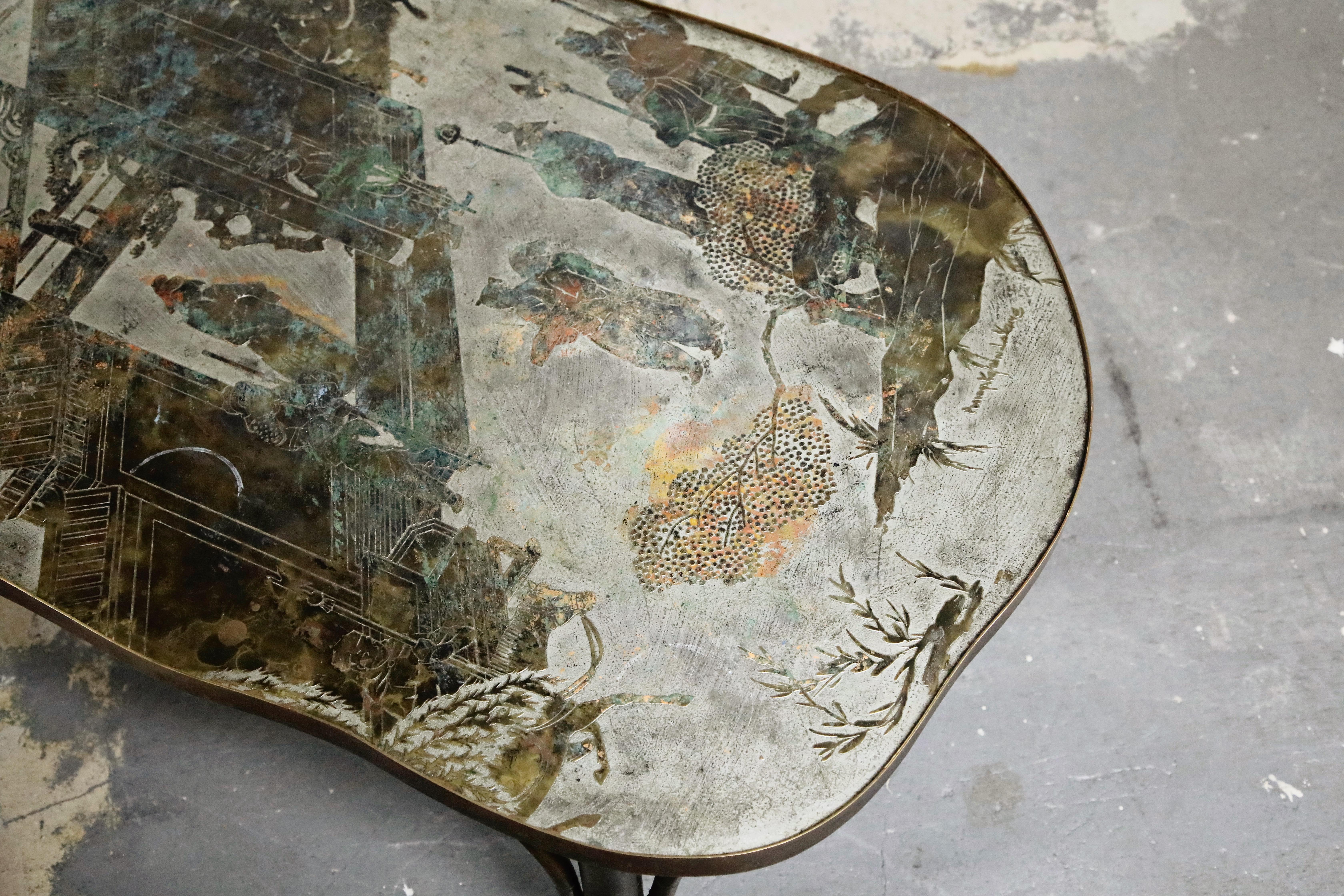 'Chan 140' Polychromed Bronze Cocktail Table by Philip & Kelvin LaVerne, Signed 1