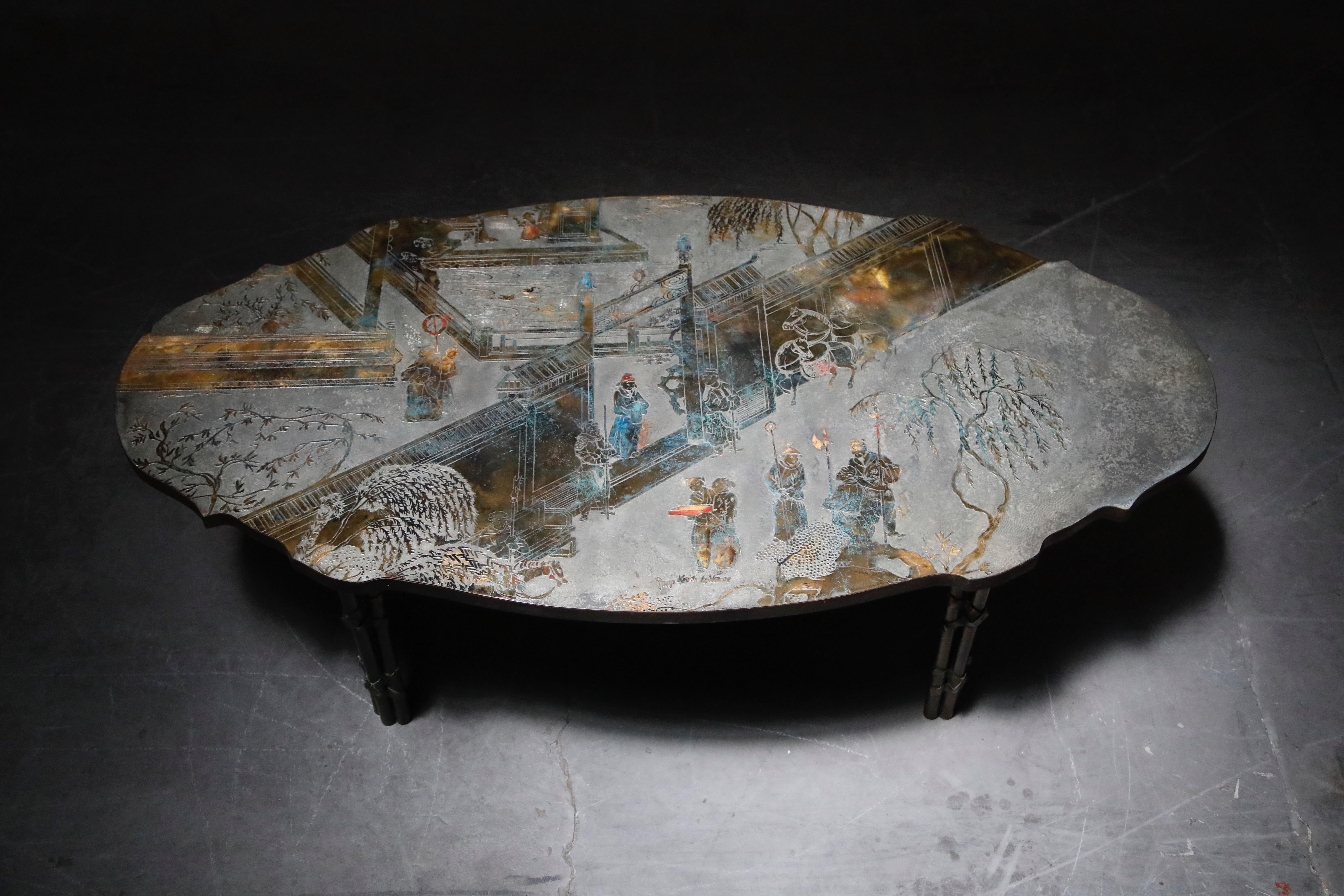 American 'Chan Boucher' Bronze Coffee Table by Philip & Kelvin LaVerne, 1960s, Signed