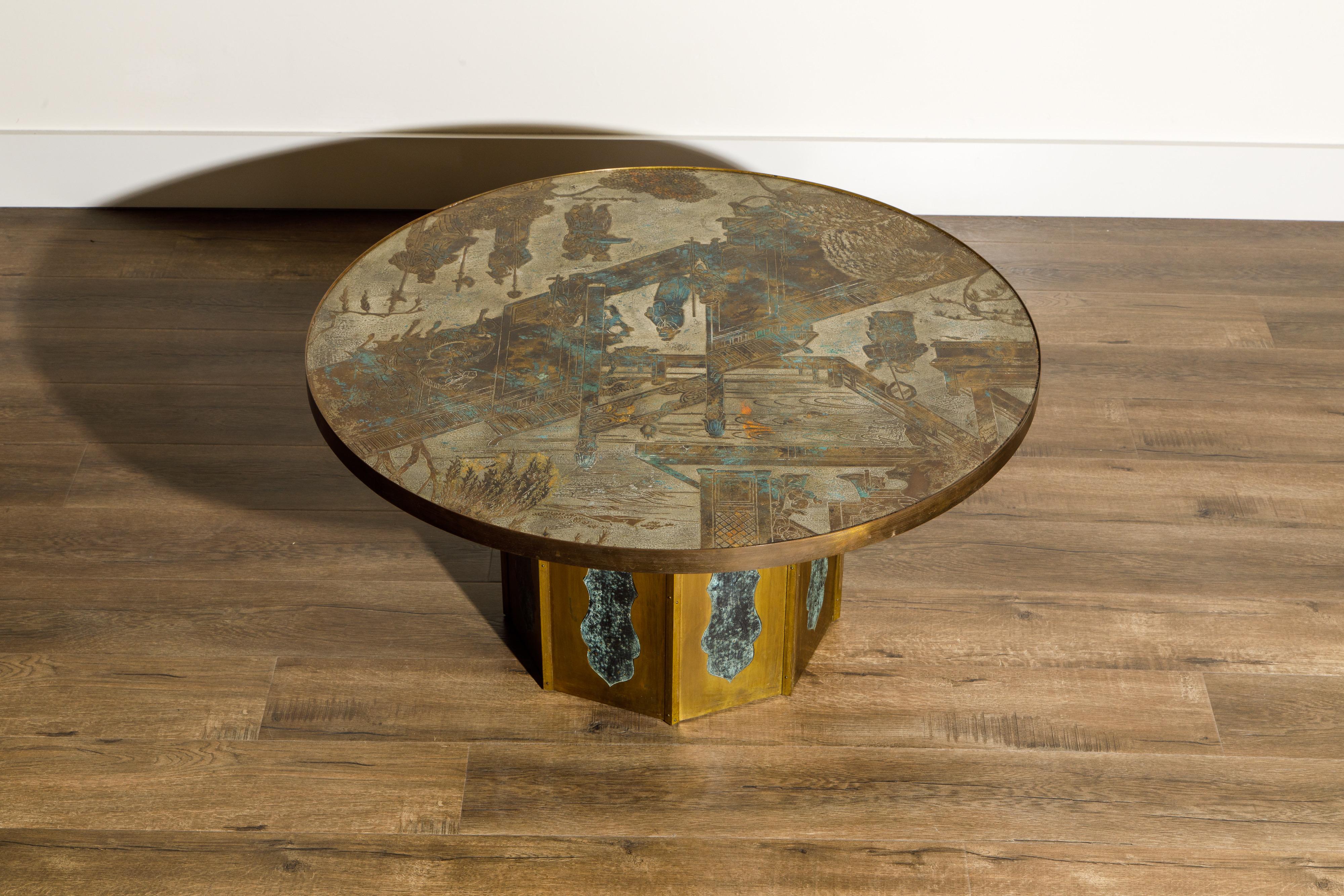American 'Chan' Bronze Cocktail Table by Philip & Kelvin LaVerne, 1960s, Double Signed