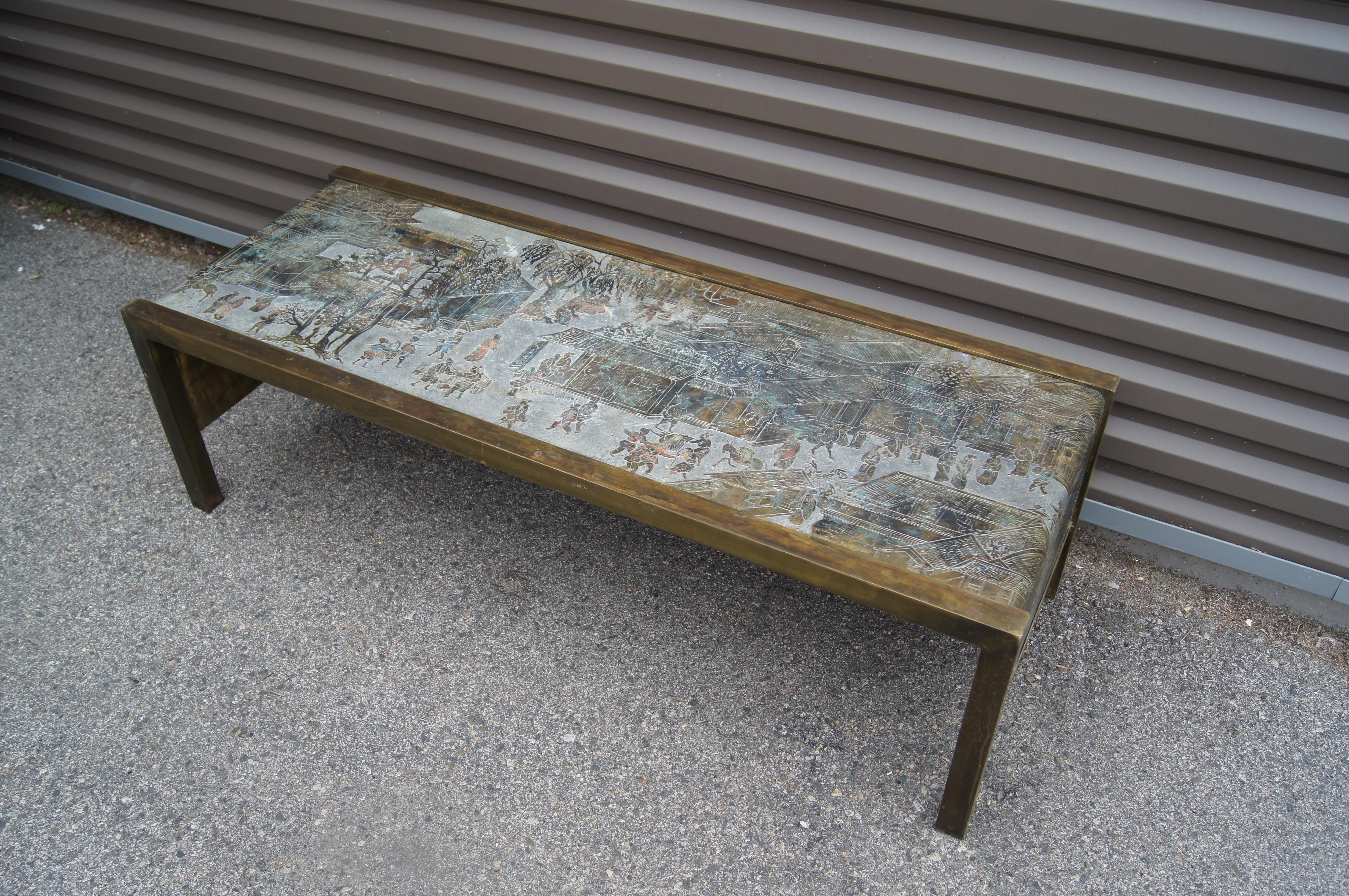 Etched Chan Coffee Table with Waterfall Edge by Phillip and Kelvin LaVerne