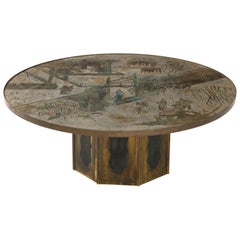 "Chan" Etched Bronze Table by Philip and Kelvin LaVerne with Papers