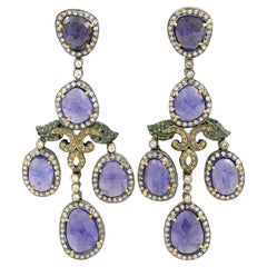 Chan Luu Tanzanite & Diamond Drop Earrings 18K White Gold Silver