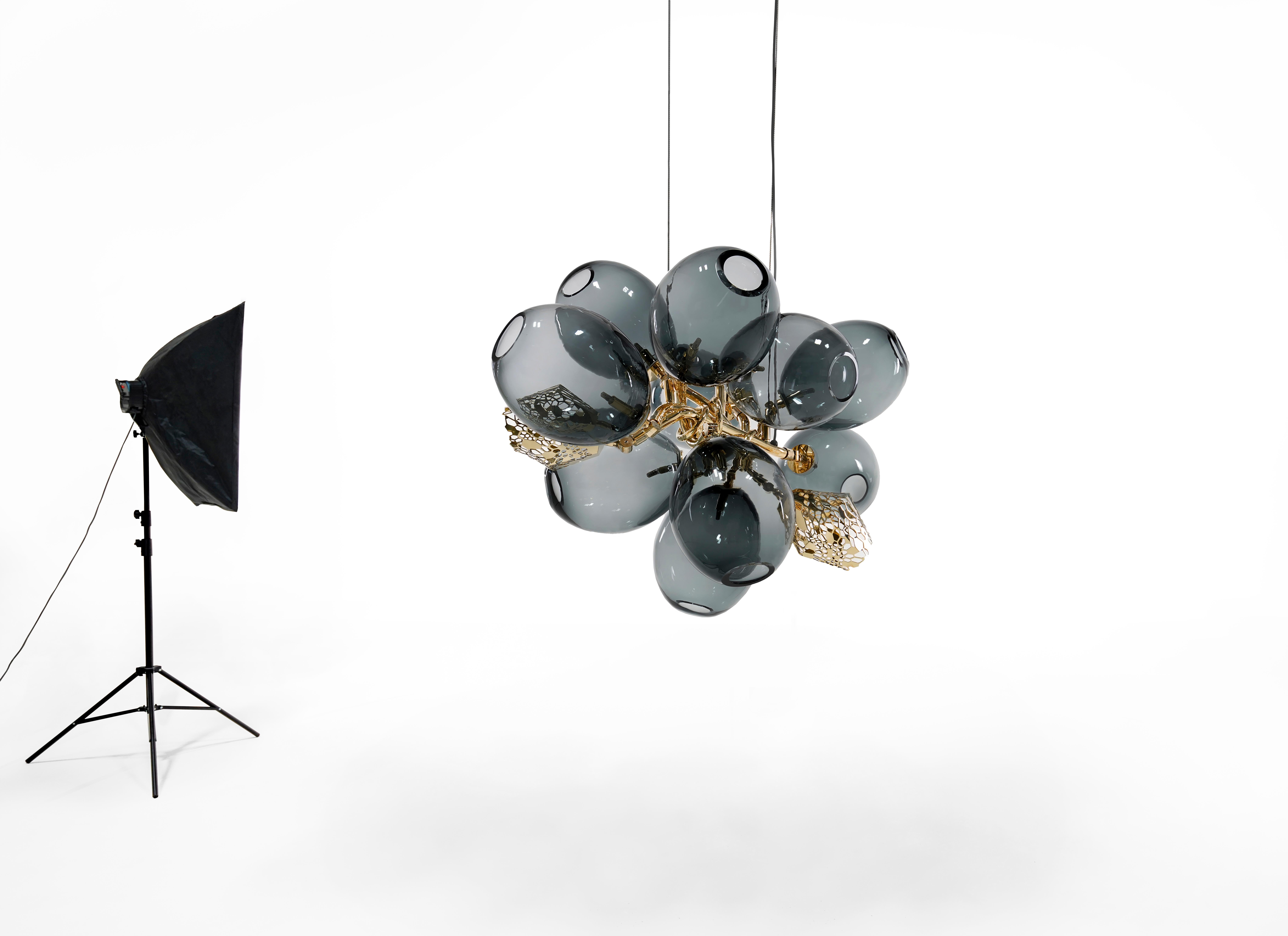 Modern Chanceux Chandelier 'Oval':  Murano Glass and Bronze or Stainless Steel For Sale