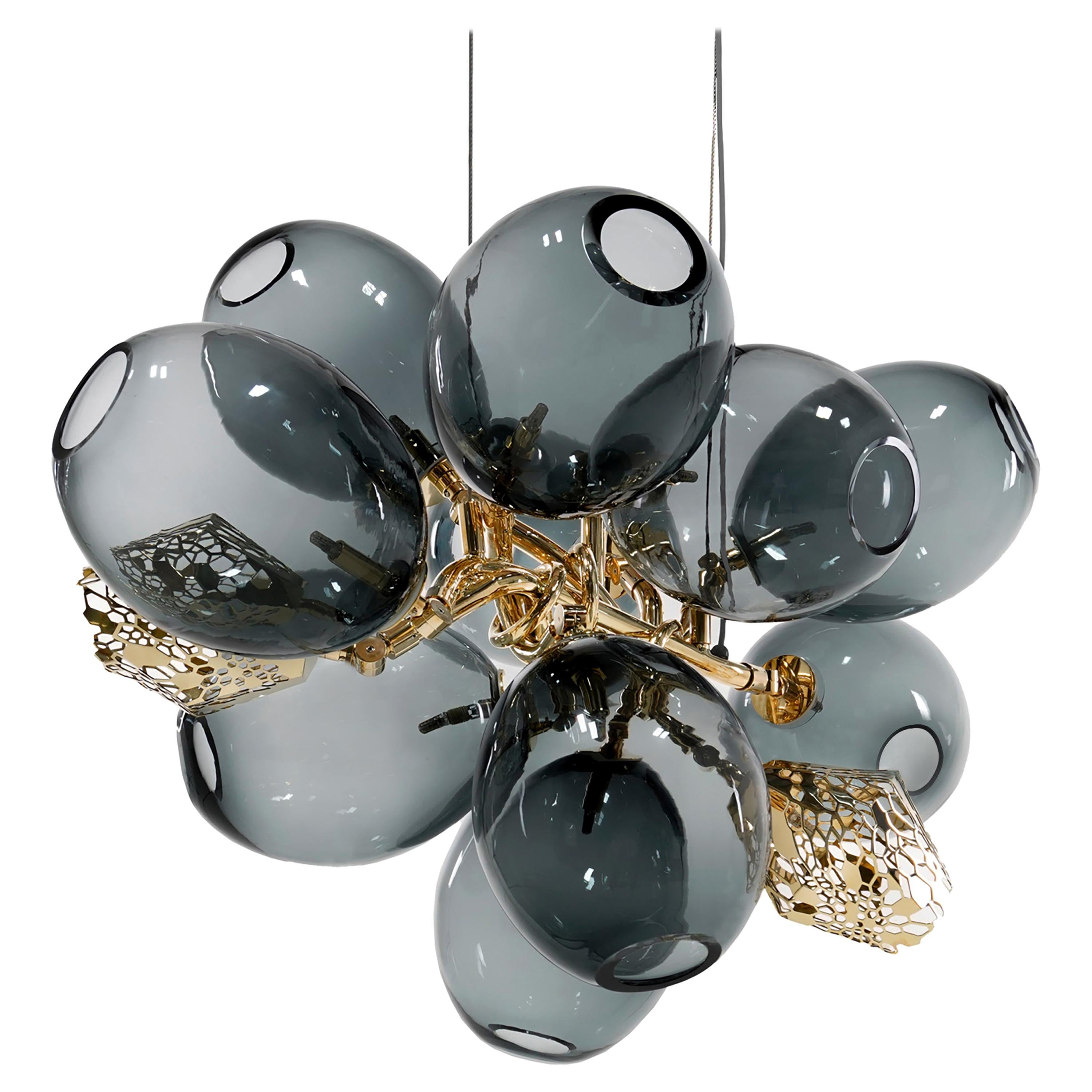 Chanceux Chandelier 'Oval':  Murano Glass and Bronze or Stainless Steel For Sale