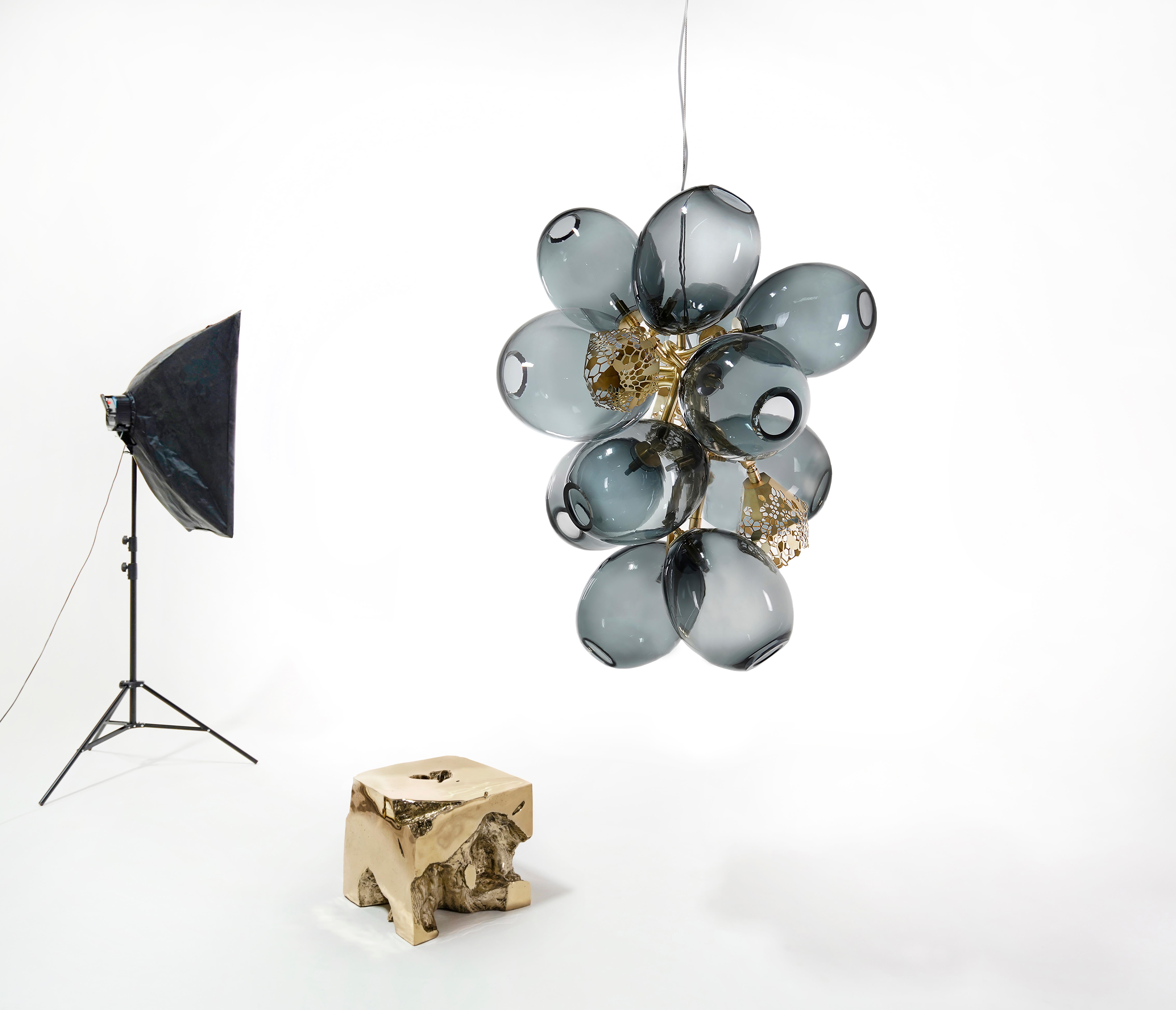 Moderne Lustre Chanceux « Vertical » :  Verre de Murano et bronze ou acier inoxydable en vente