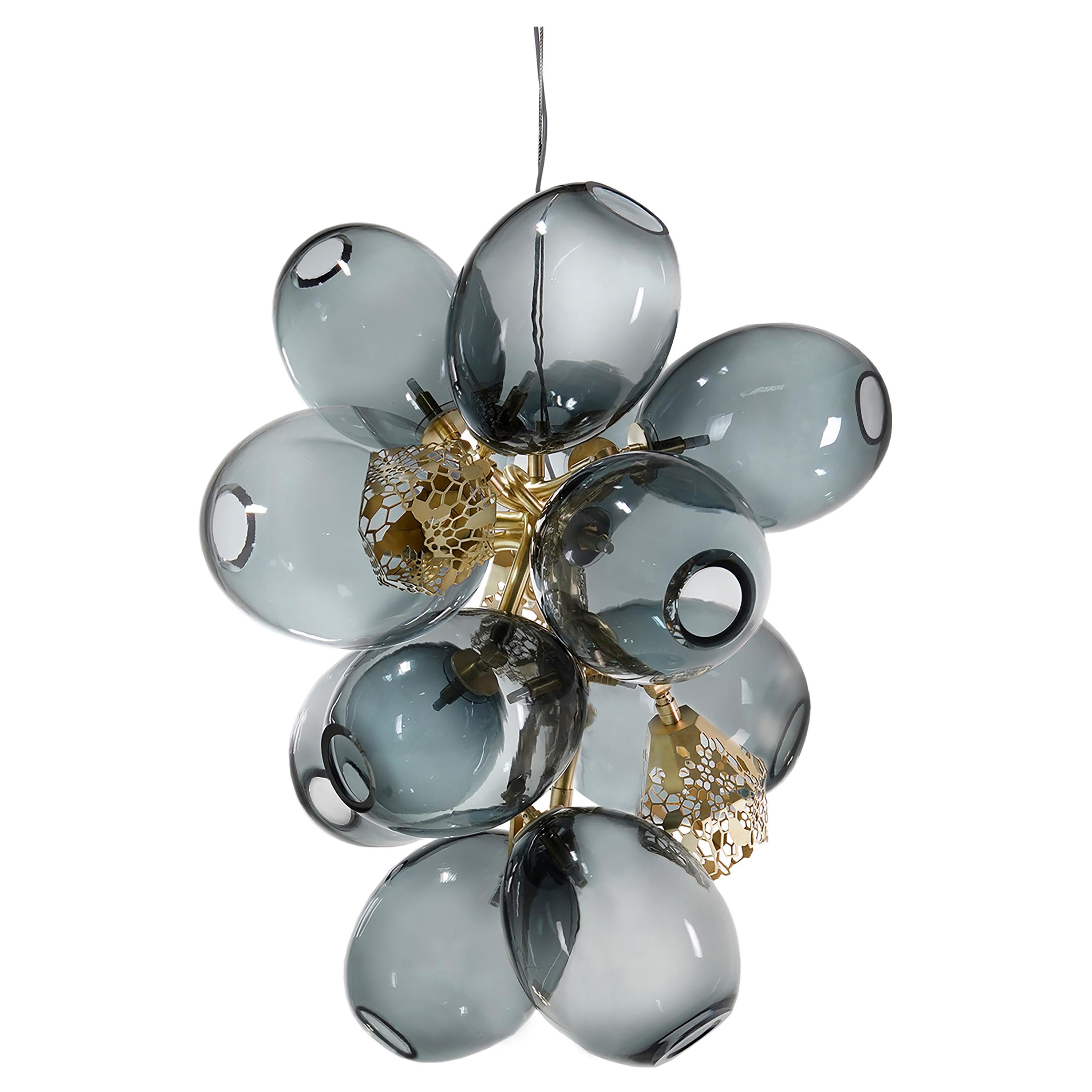 Chanceux Chandelier 'Vertical':  Murano Glass and Bronze or Stainless Steel For Sale